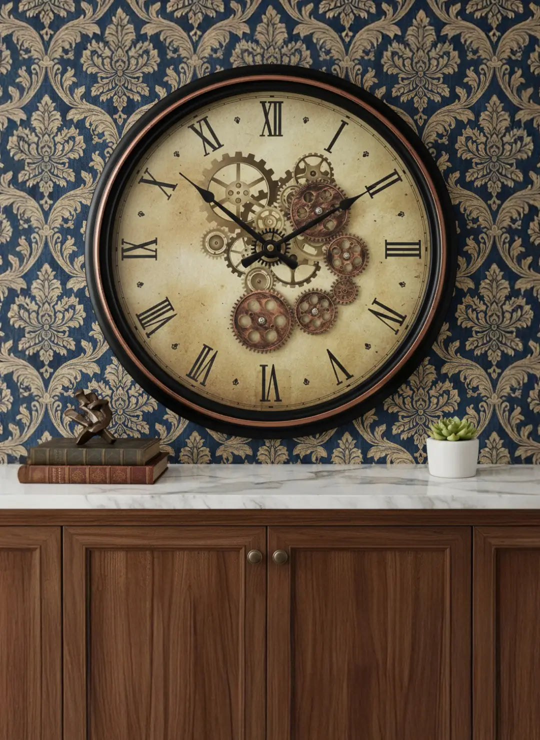 Classic Industrial Roman Gear Clock