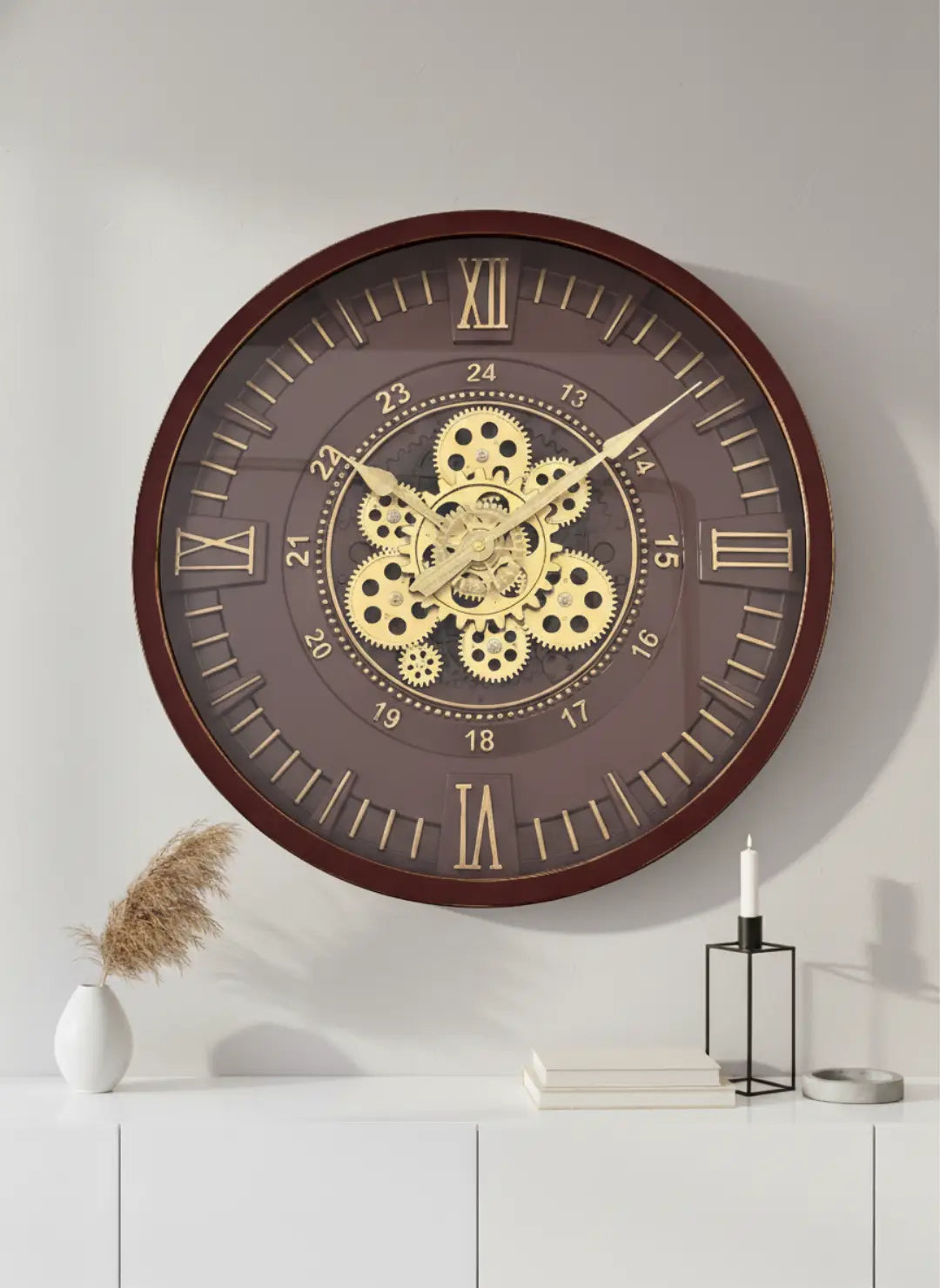 Luxury Roman Numeral Moving Gear Wall Clock