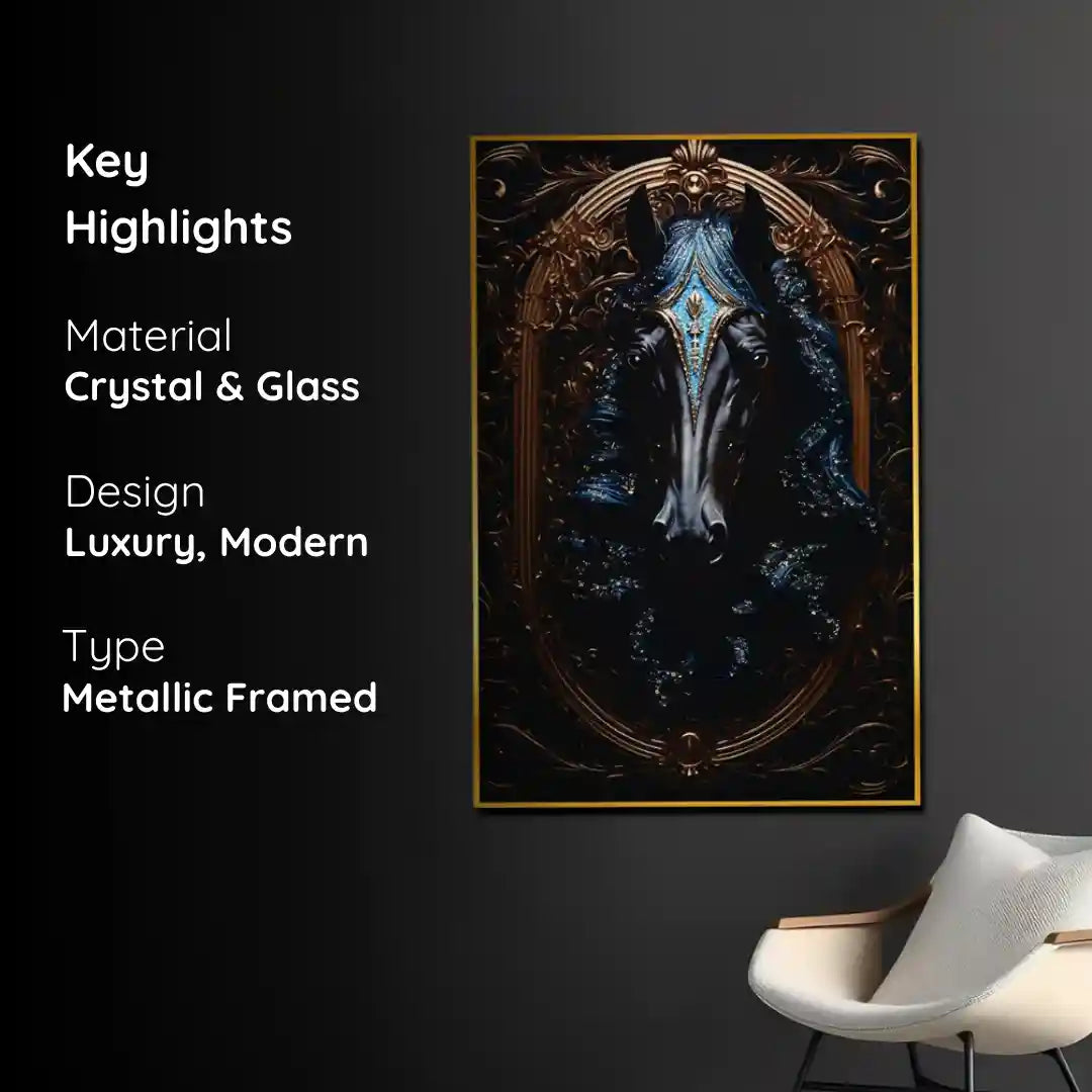 Knight Stallion Horse Framed Crystal Glass Painting
