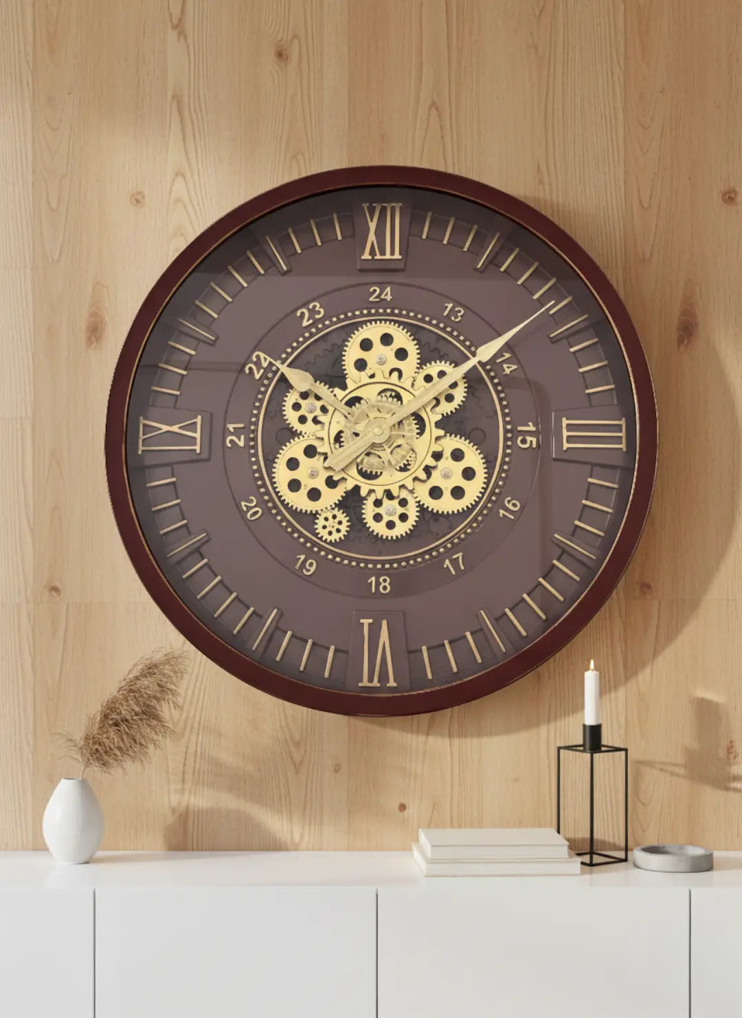 Luxury Roman Numeral Moving Gear Wall Clock
