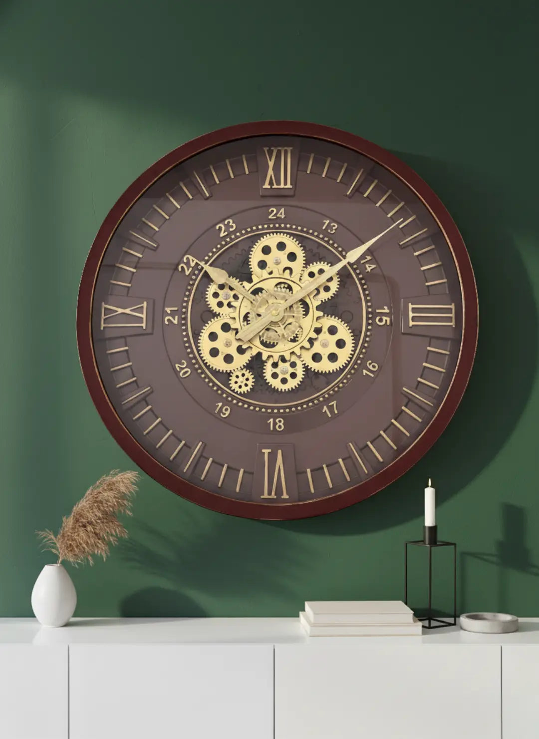 Luxury Roman Numeral Moving Gear Wall Clock