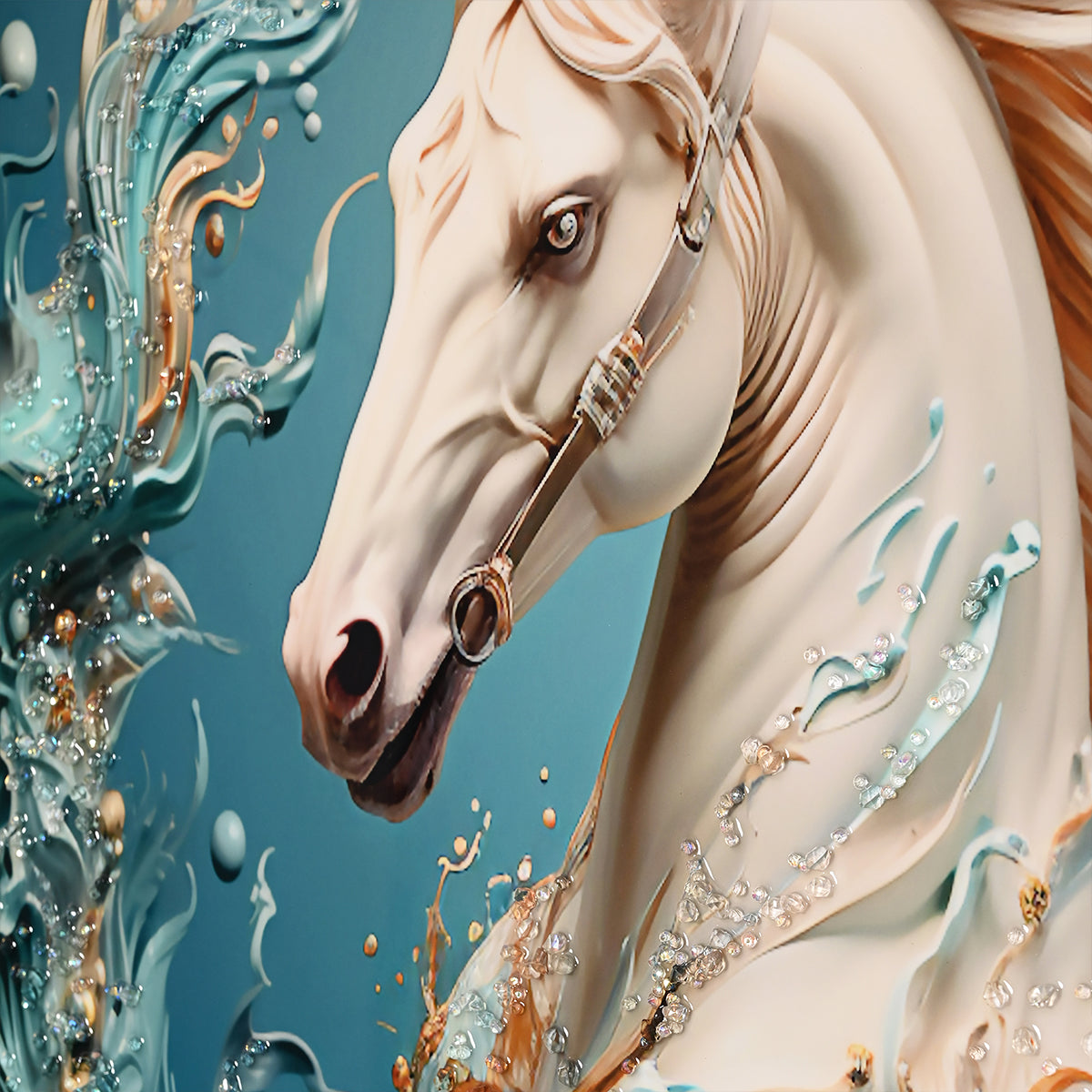 Majestic White Stallion Framed Crystal Glass Painting