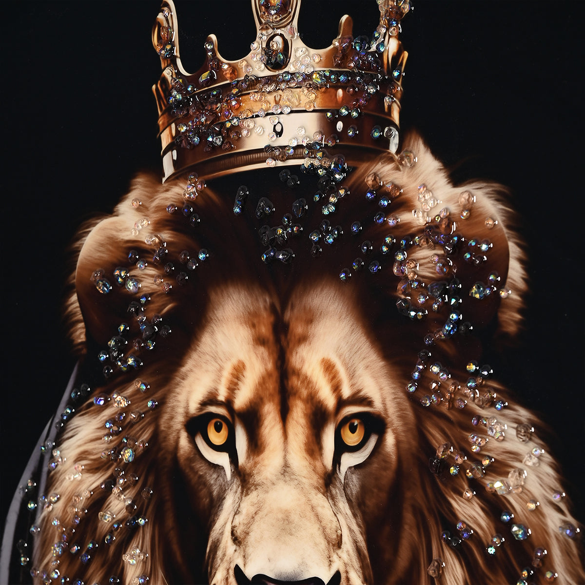 Royal Lion King Crystal Glass Framed Masterpiece