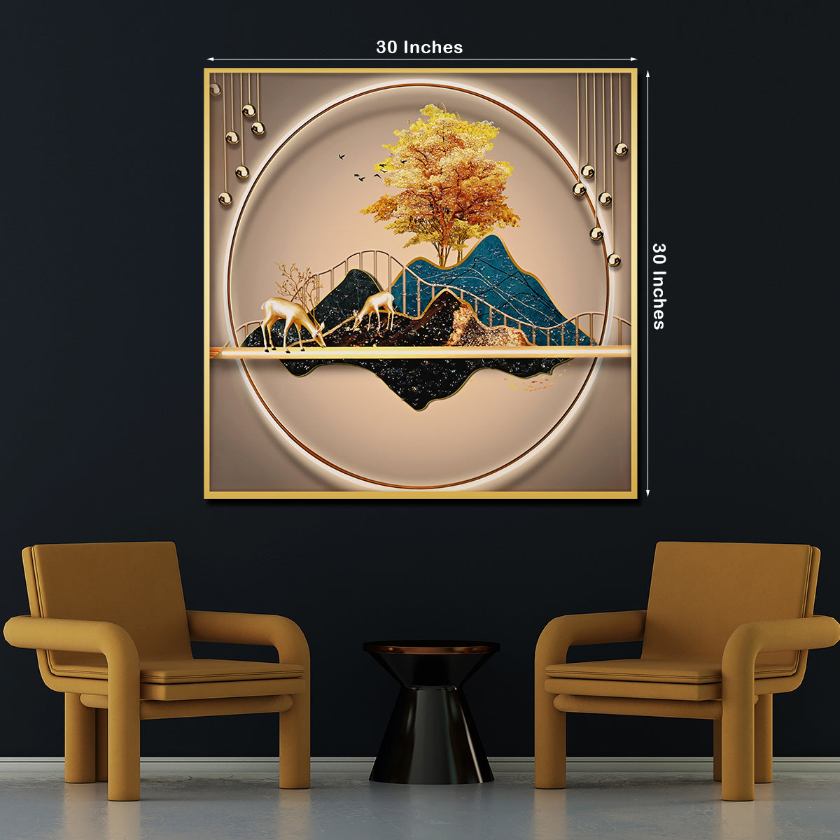 Golden Harmony Landscape Crystal Glass Framed Painting