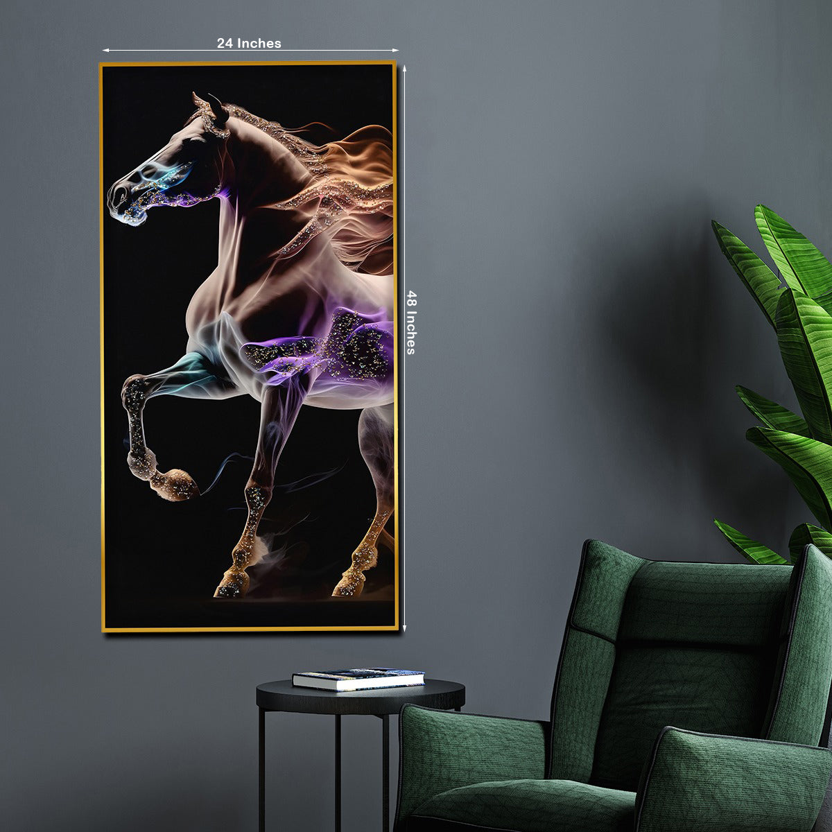 Mystic Flame Horse Crystal Glass Painting in Celestial Tones