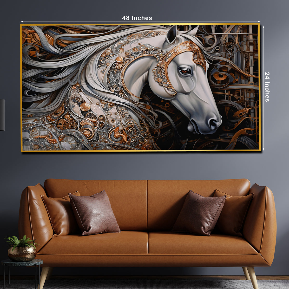 Ornamented White Horse Luxury Crystal Glass Painting