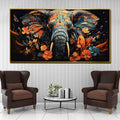 Tusk in Floral Beauty Elephant Framed Crystal Glass Painting