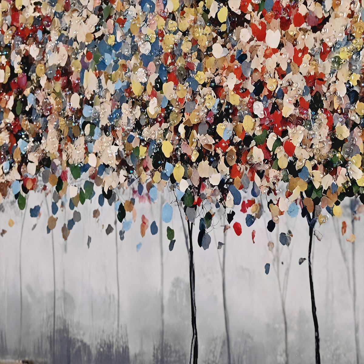 Colorful Autumn Forest Crystal Glass Painting with Textured Impressionist Trees