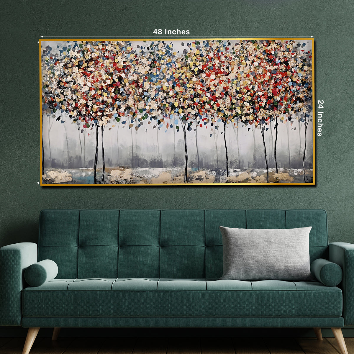 Colorful Autumn Forest Crystal Glass Painting with Textured Impressionist Trees