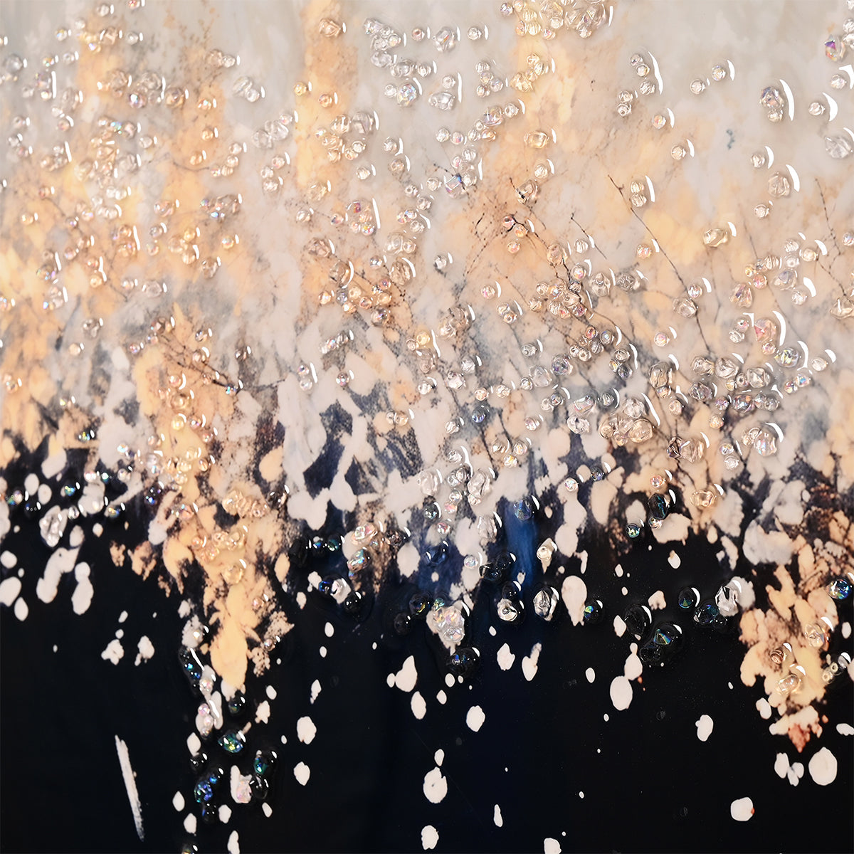 Golden Glow Abstract Crystal Glass Painting with Black and Champagne Tones