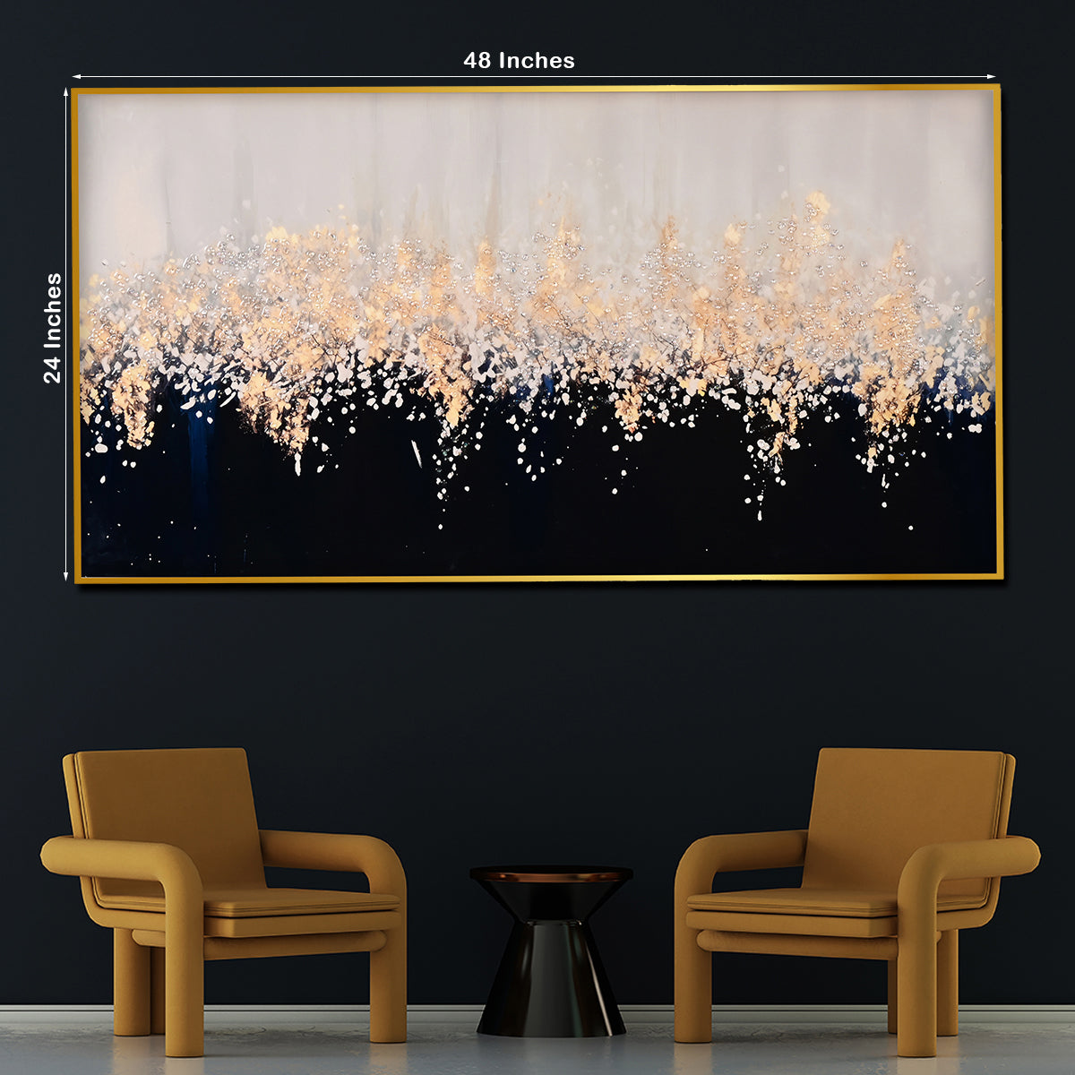 Golden Glow Abstract Crystal Glass Painting with Black and Champagne Tones