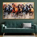 Seven Running Horses in Morning Framed Crystal Glass Painting