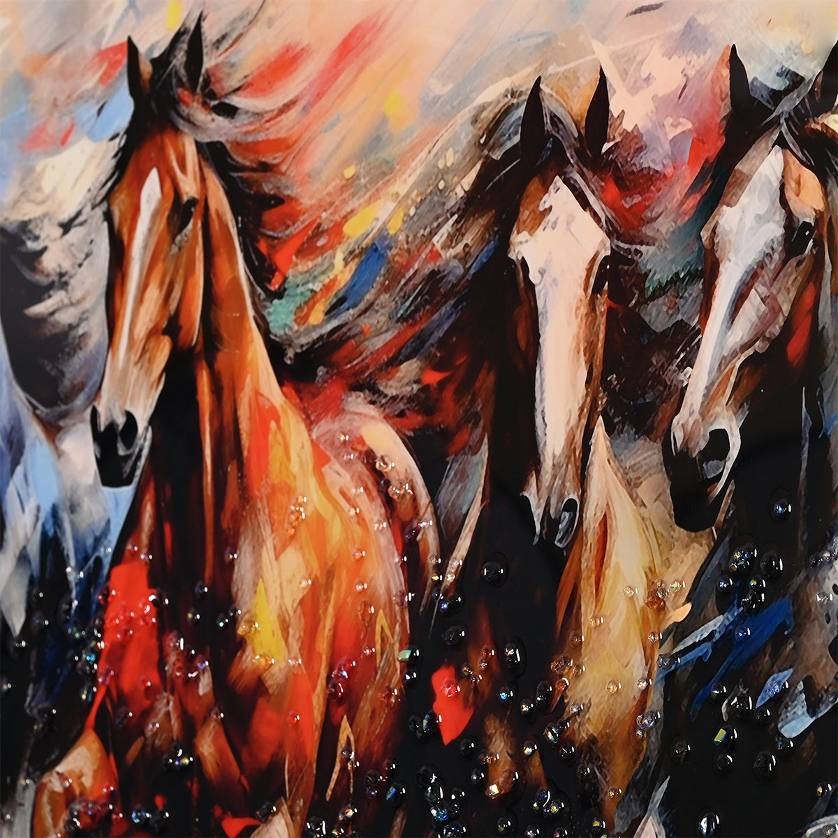 Multicolour Running Horses Framed Crystal Glass Painting