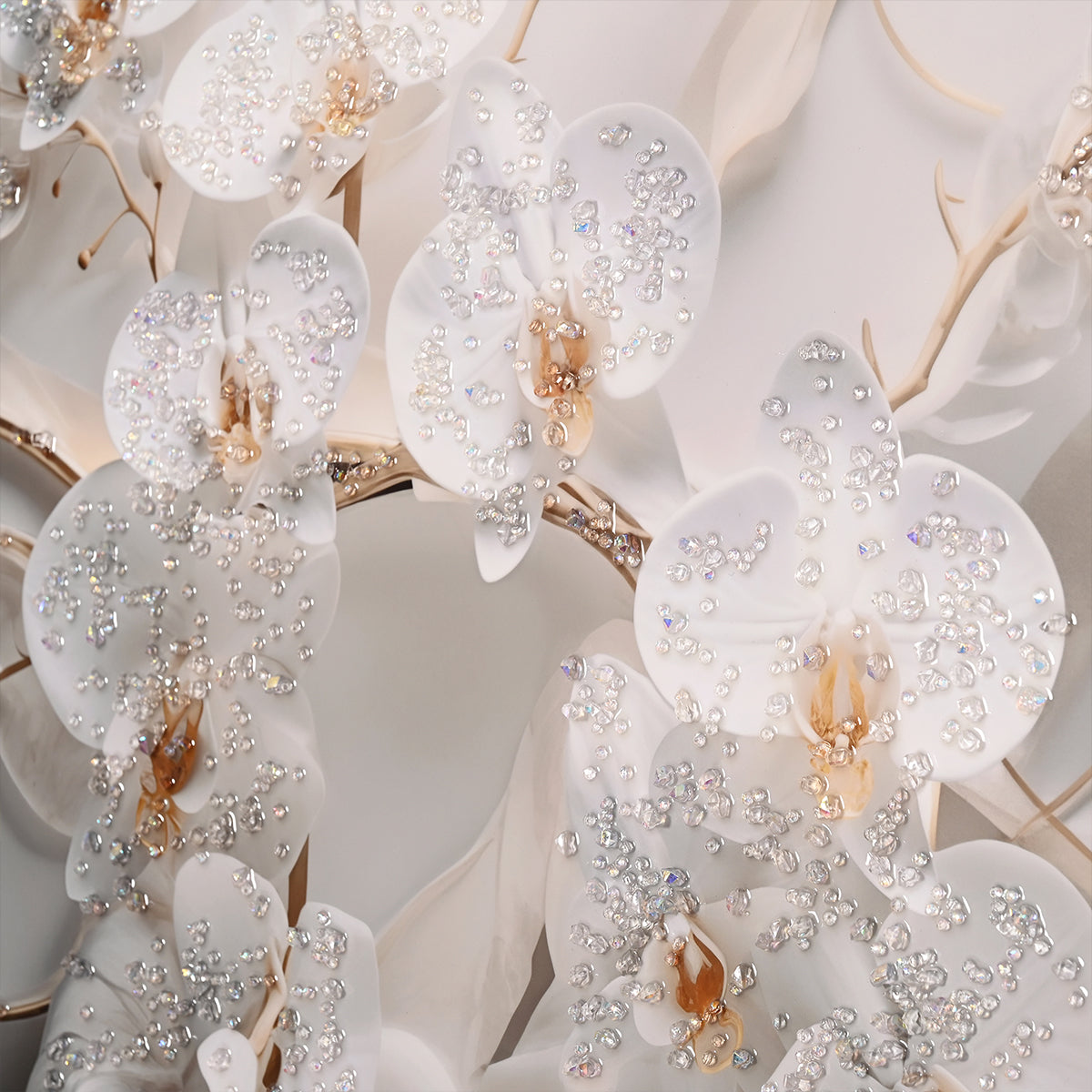 White Orchid Crystal Glass Painting for Modern Wall Décor