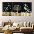 Golden Tree & Birds Framed Crystal Glass Painting Set of 3
