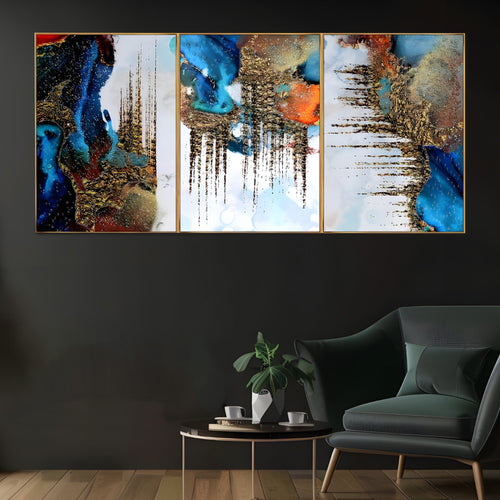 Aurora Spectrum Framed Crystal Glass Painting Set of 3