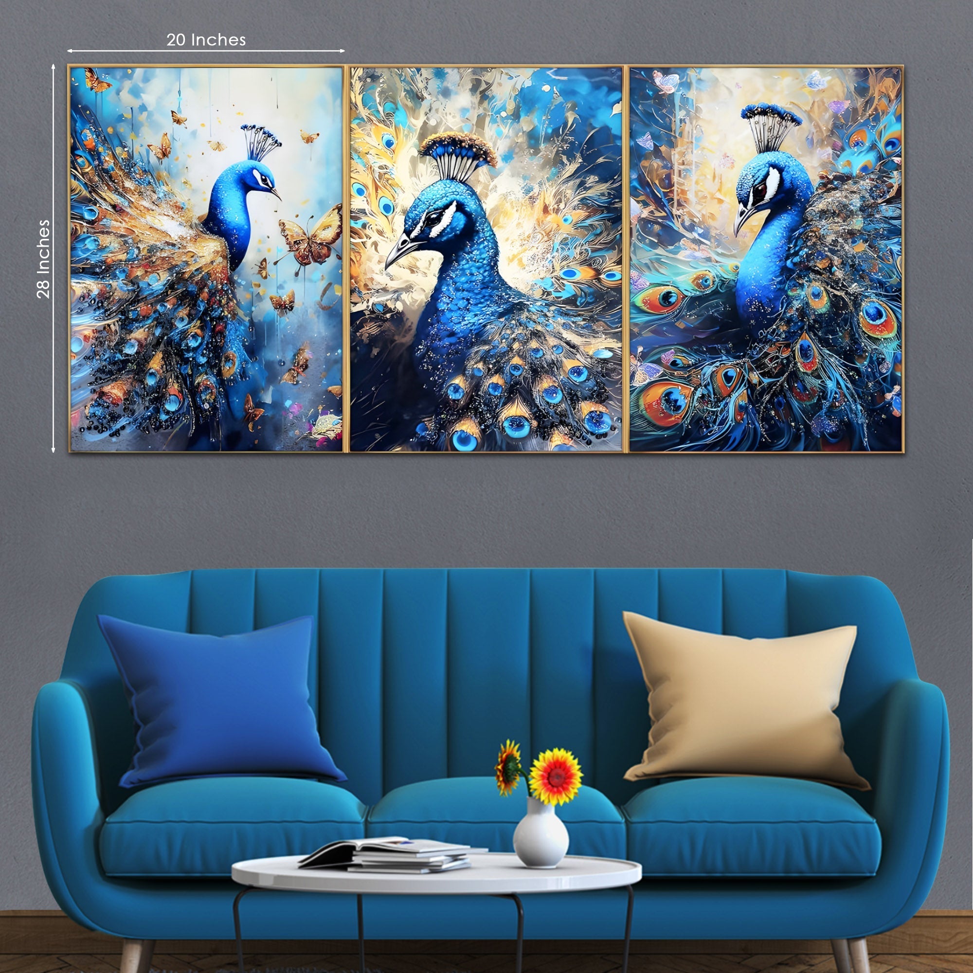 Beautiful Peacock Haven Crystal Glass Painting Set of 3