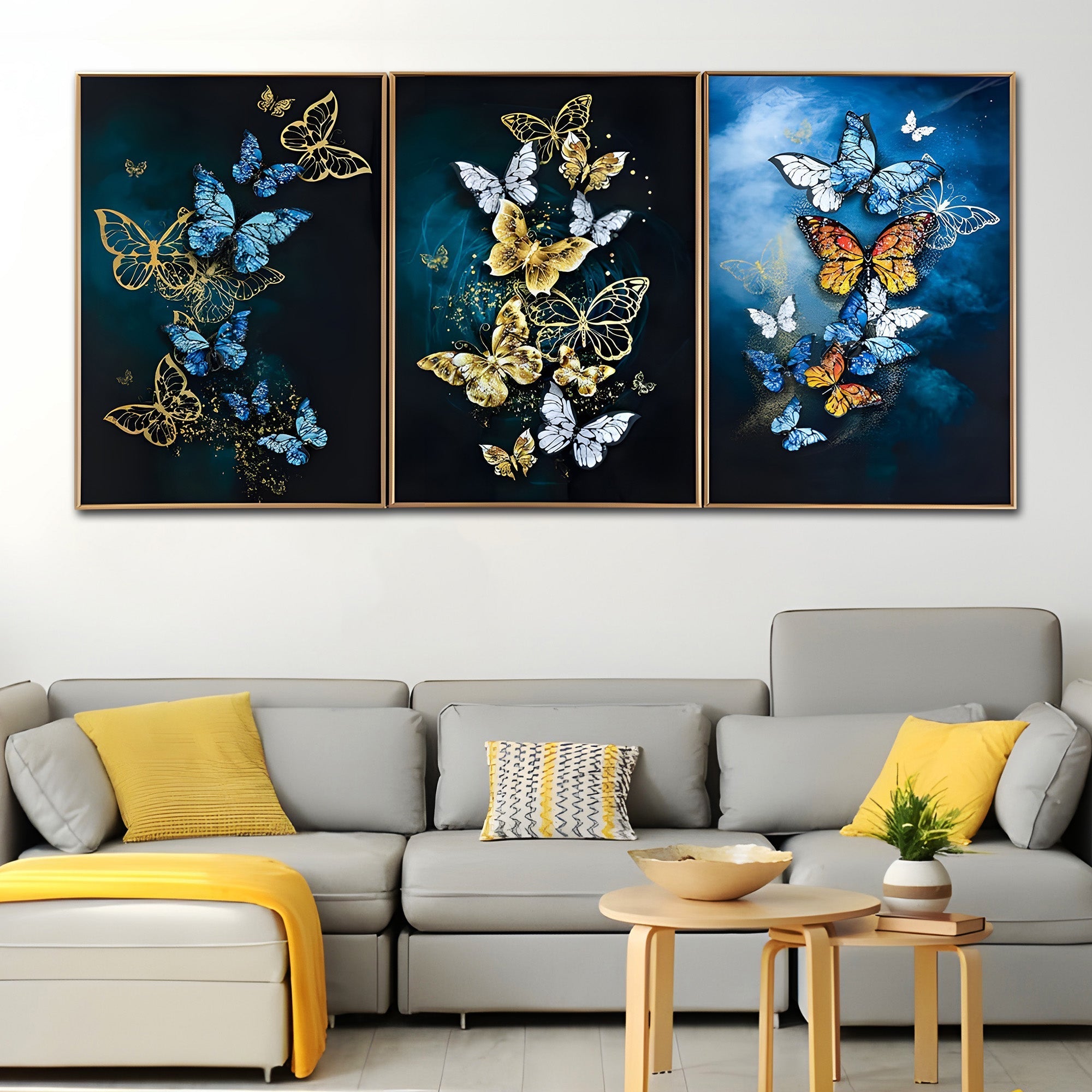 Beautiful Butterflies Framed Crystal Glass Painting Set of 3
