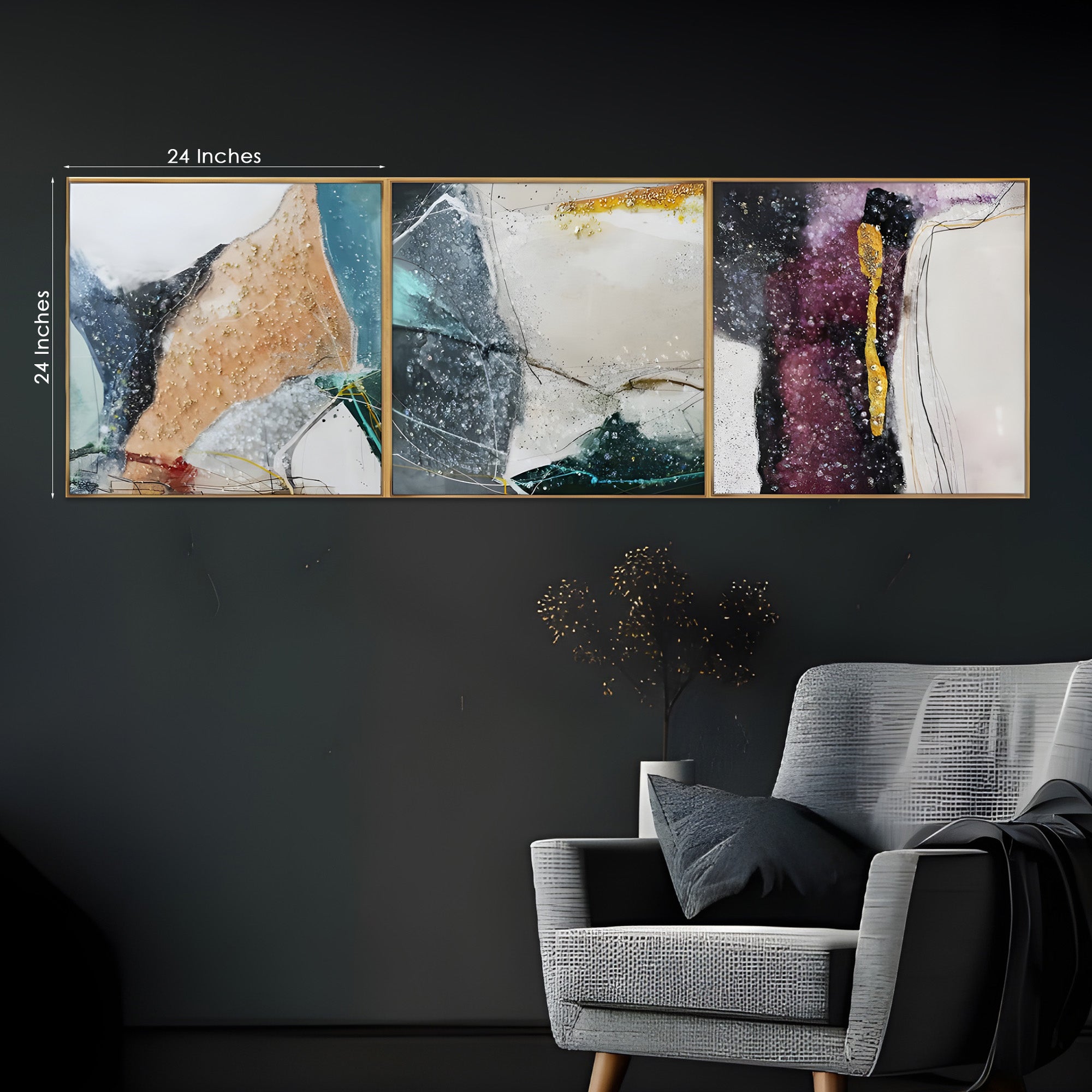 Celestial Fractals – Abstract Crystal Glass Painting Set of 3