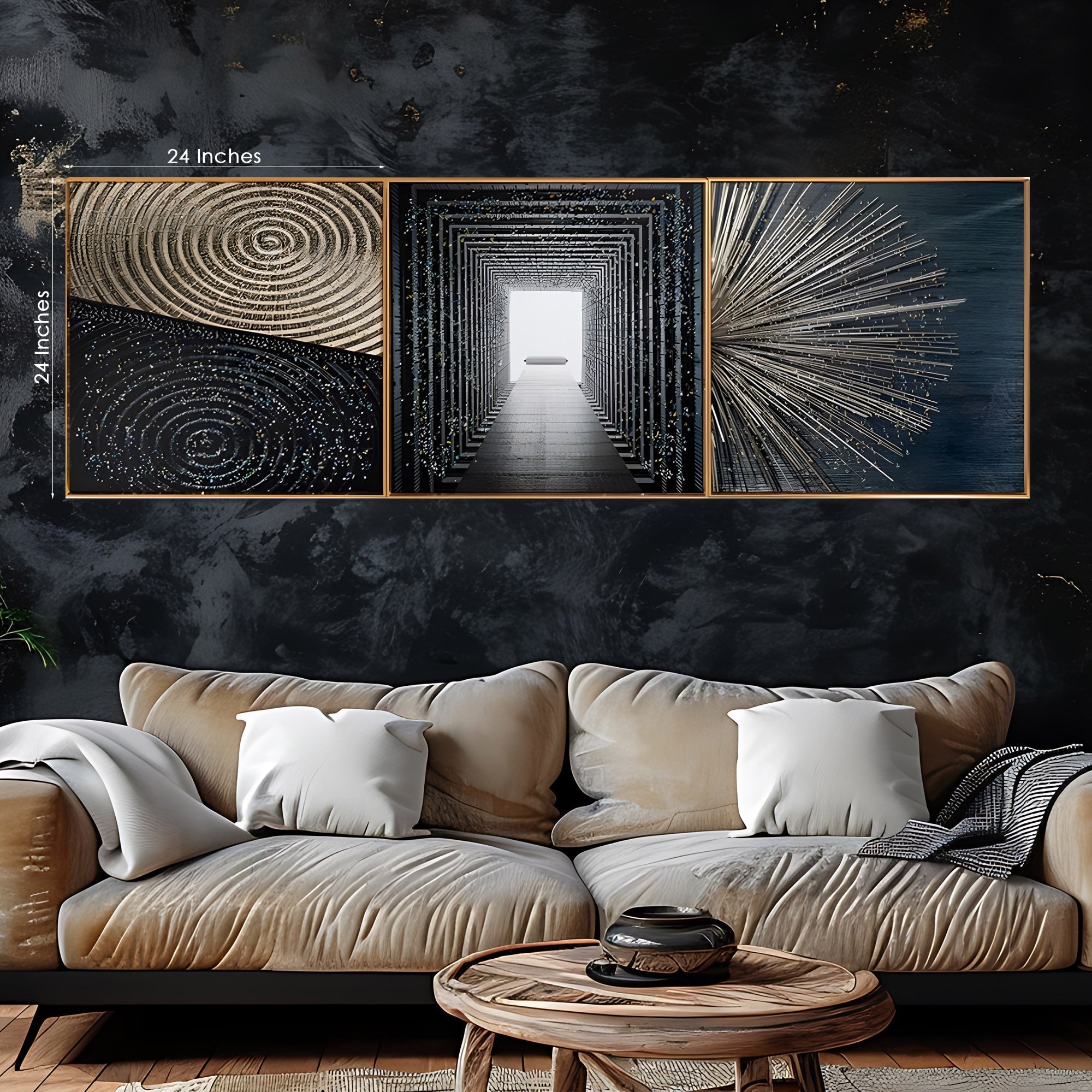 Cosmic Dimensions – Framed Crystal Glass Abstract Painting Set of 3