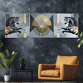 Golden Gallop – Framed Crystal Glass Horse Art Set of 3