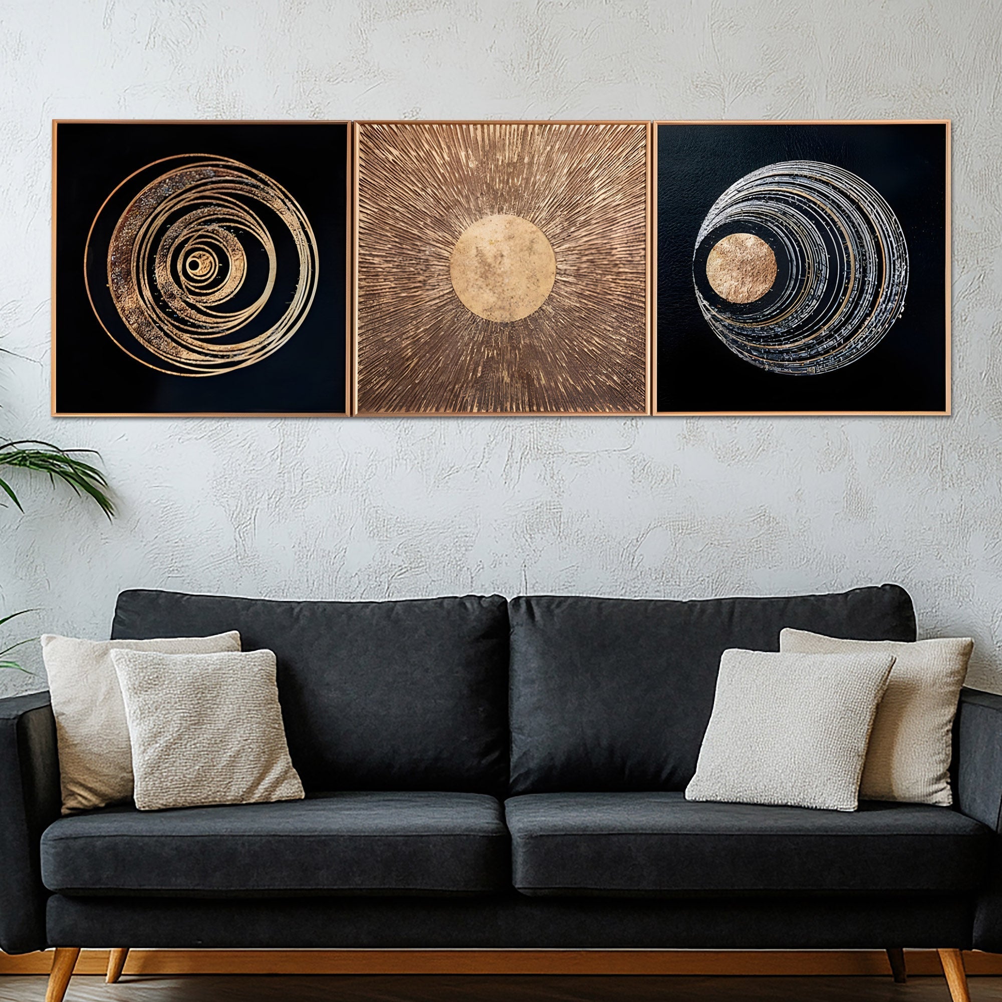 Celestial Pulse – Framed Abstract Crystal Glass Art Set of 3