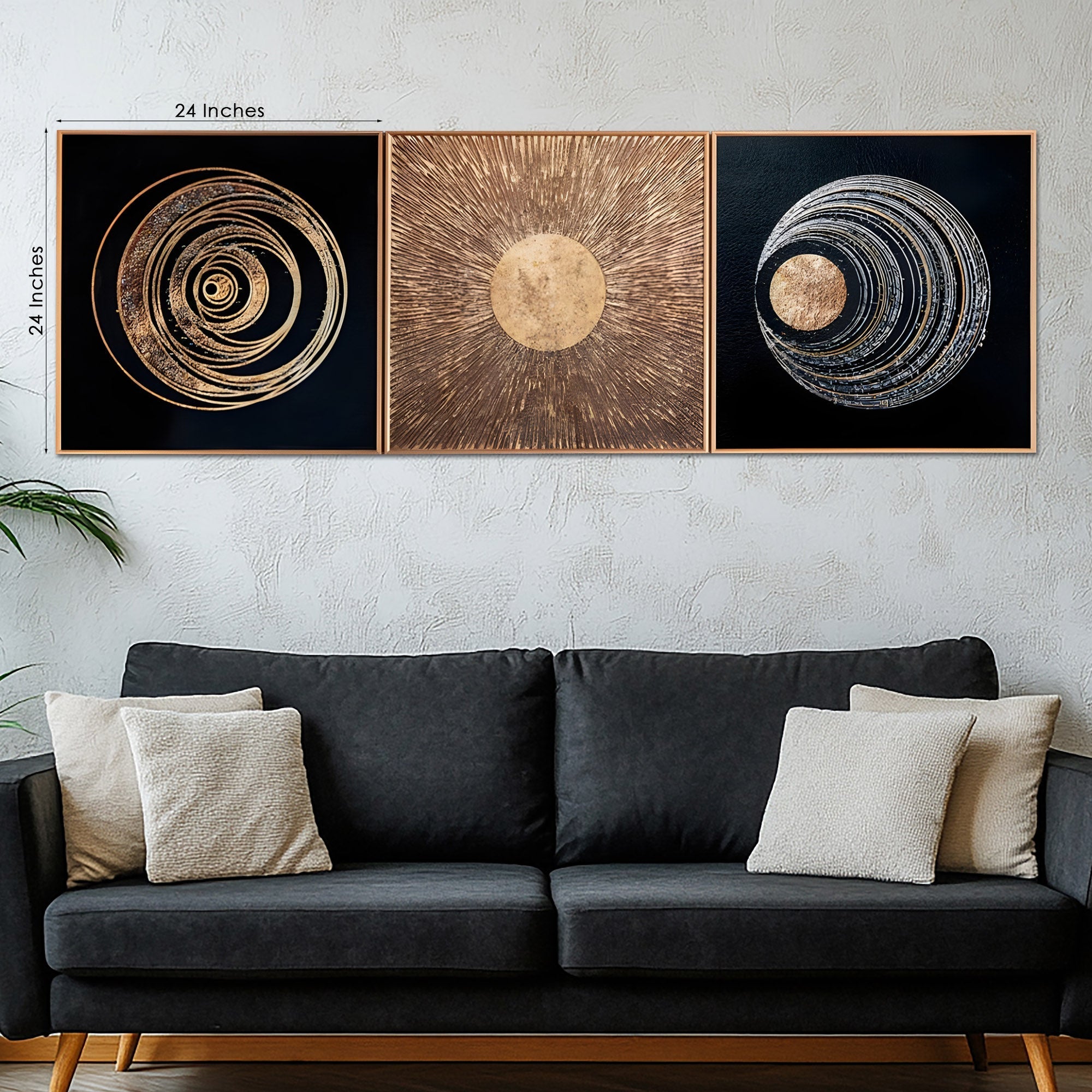 Celestial Pulse – Framed Abstract Crystal Glass Art Set of 3