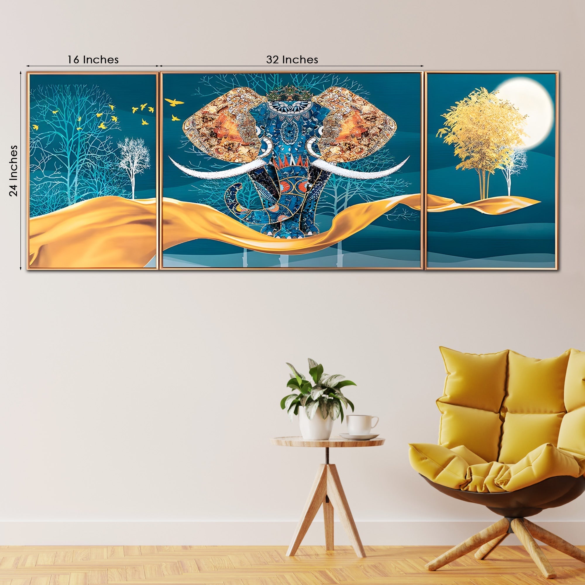 Udaipur Royal Elephant Framed Crystal Glass Paintings – Set of 3