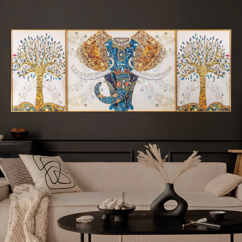 The Udaipur Elephant Crystal Glass Painting Set of 3