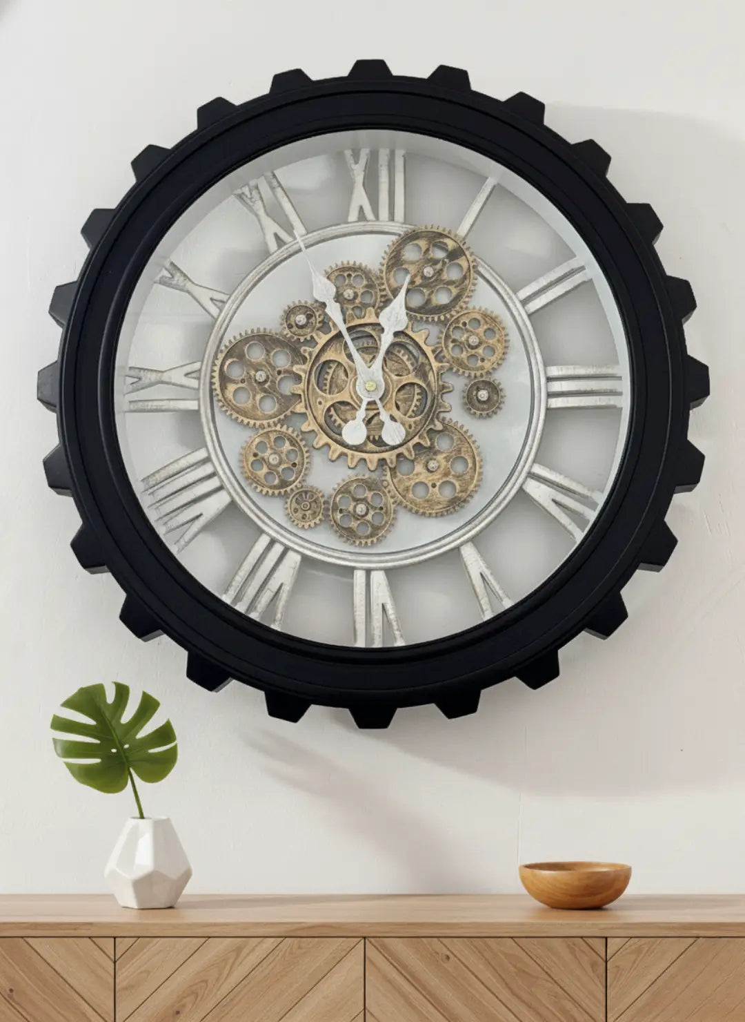 Black Cogwheel Decorative Moving Gear Wall Clock