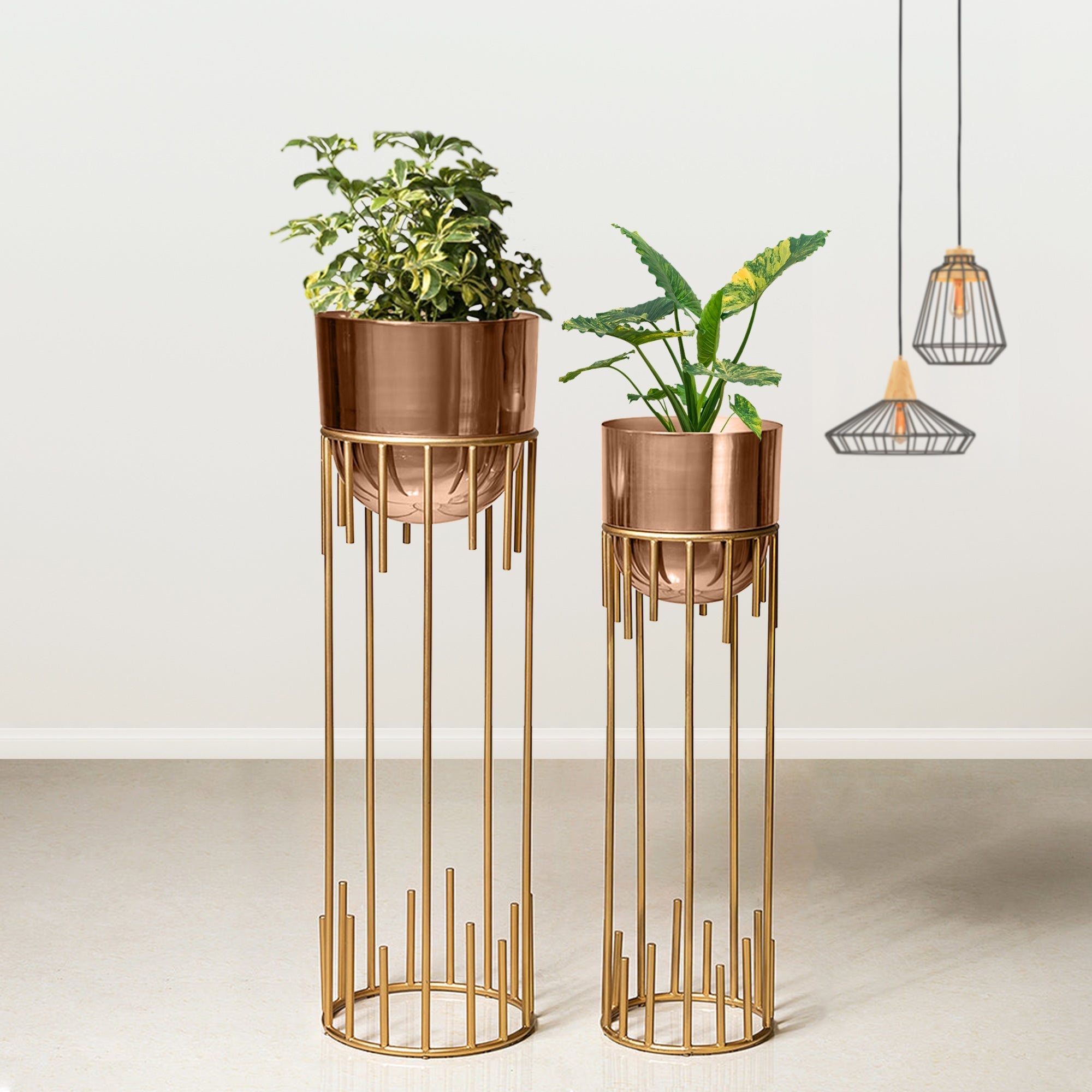 Dripping Luxury Metal Rose Gold Finish Planters Set of 2