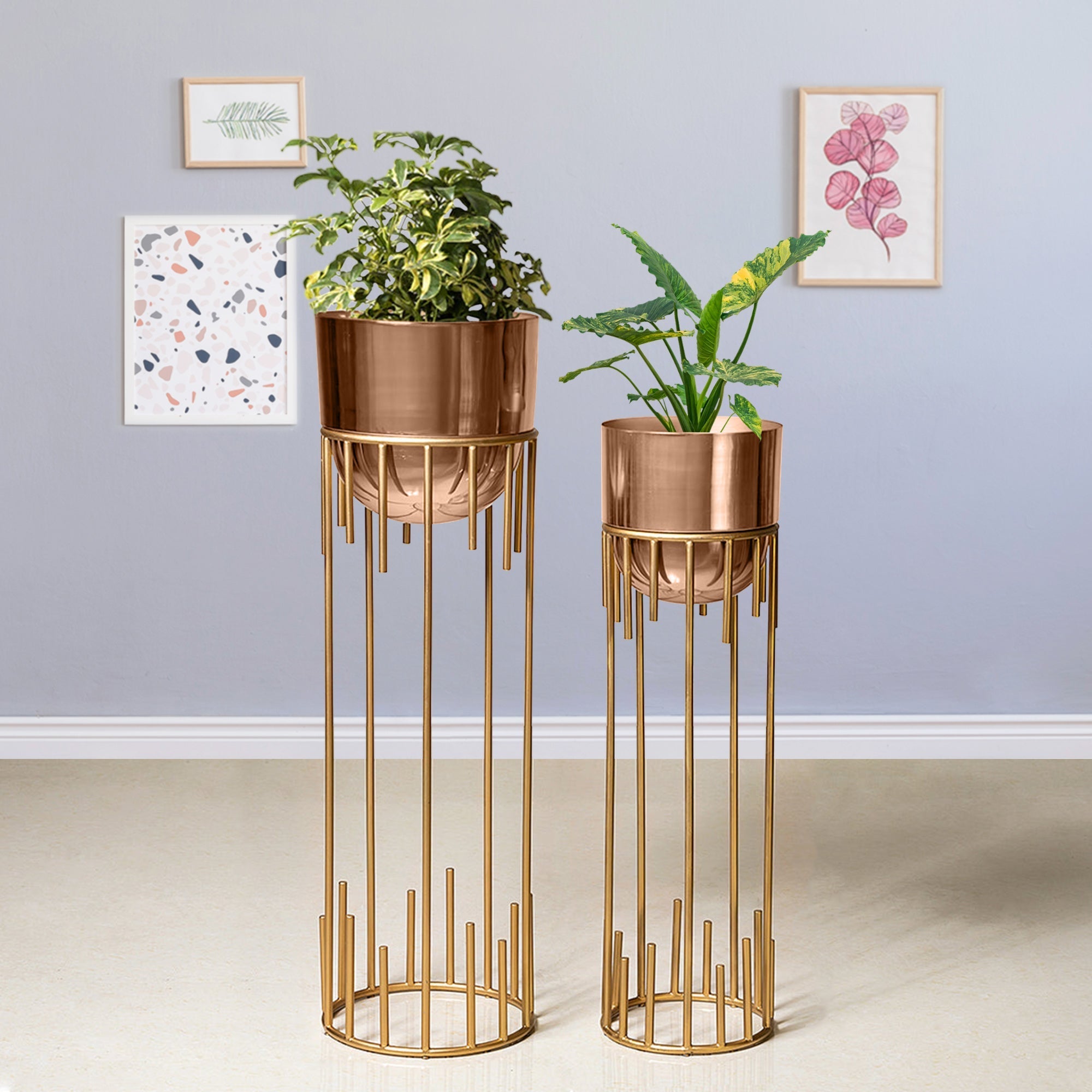 Dripping Luxury Metal Rose Gold Finish Planters Set of 2