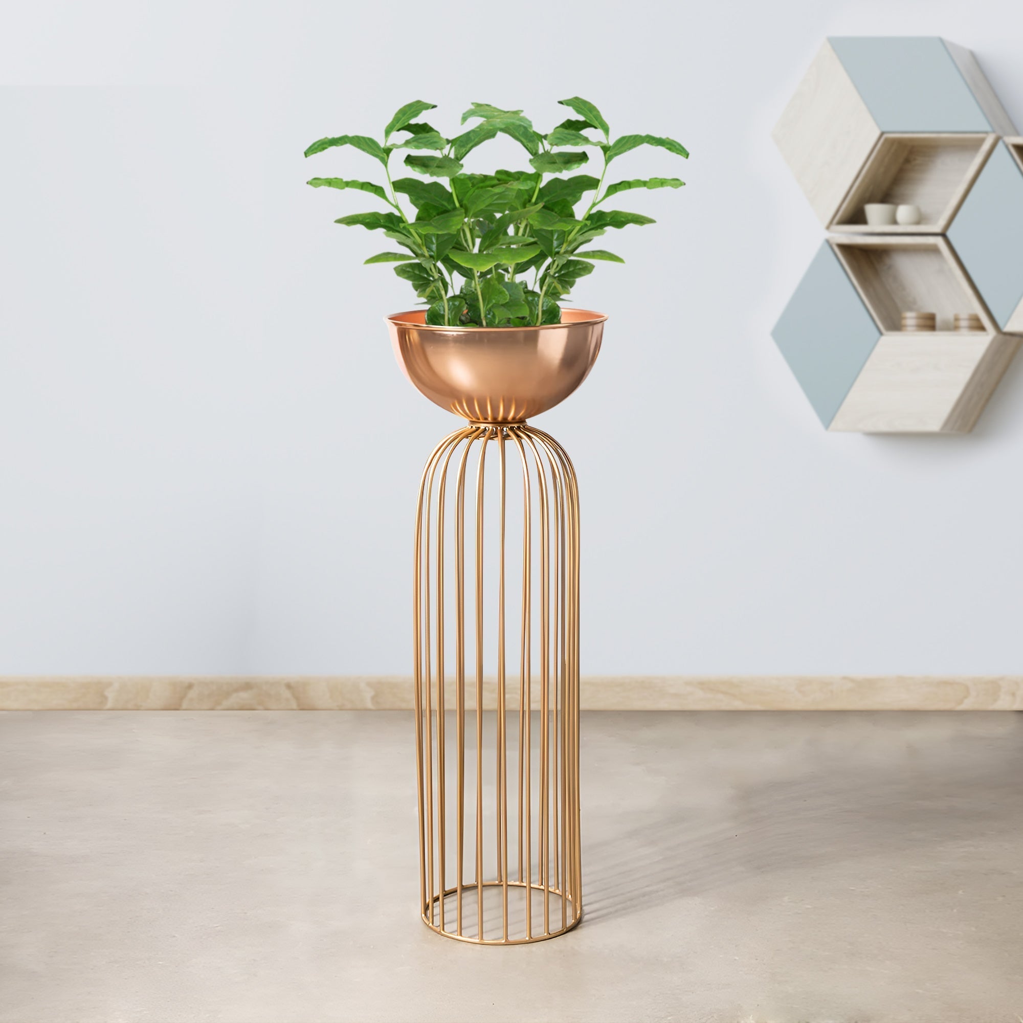 Urban Zen Gold Stand & Rose Gold Pot - Medium Size Planter