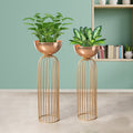 Urban Zen Gold Stand & Rose Gold Pot Planters Set of 2