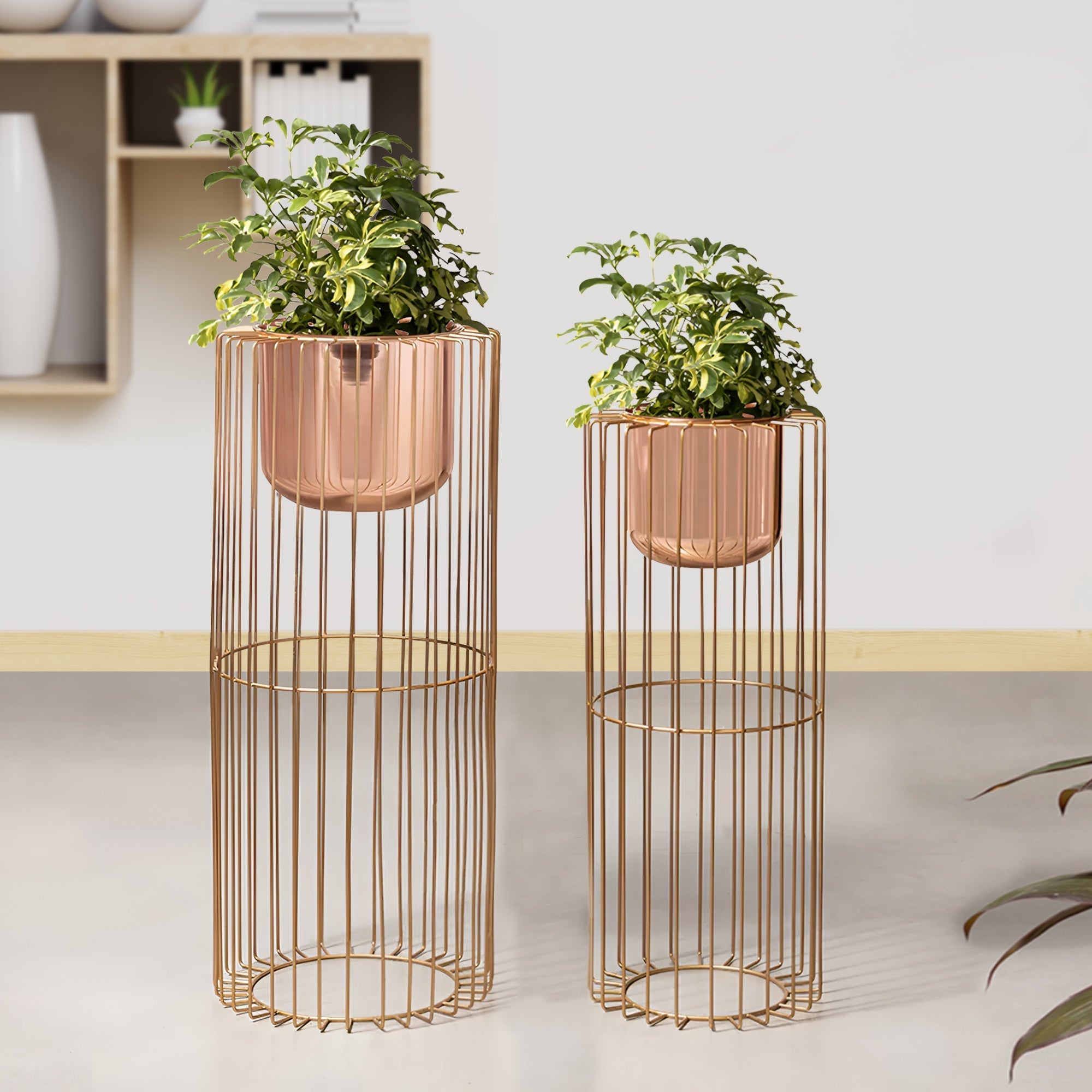 Botanic Couture Gold Stand & Rose Gold Pot Planters Set of 2