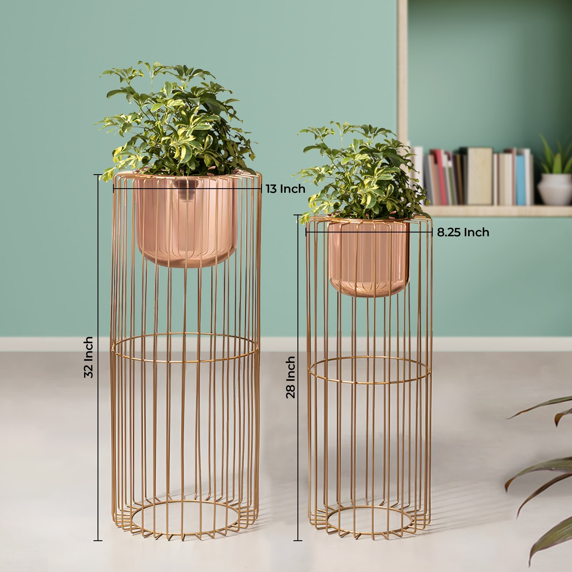 Botanic Couture Gold Stand & Rose Gold Pot Planters Set of 2