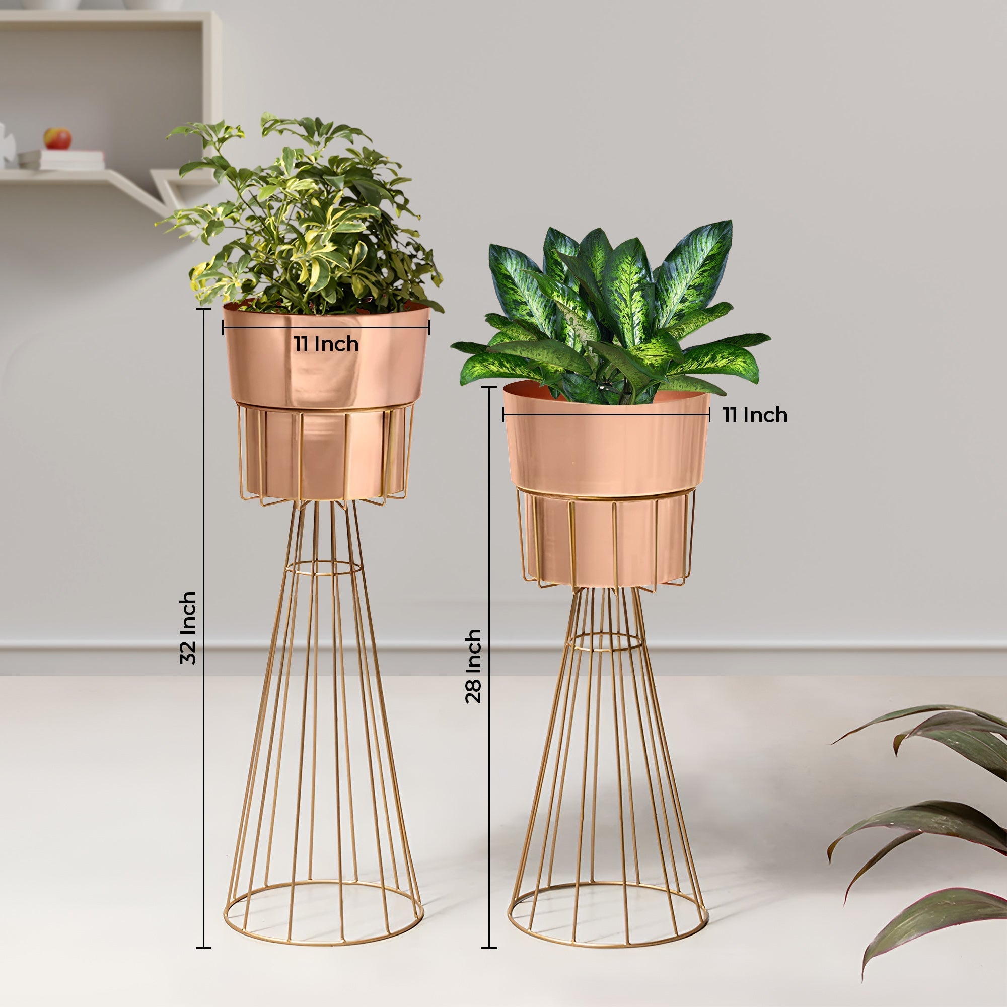 Avant Garden Gold Stand & Rose Gold Pot Planters Set of 2