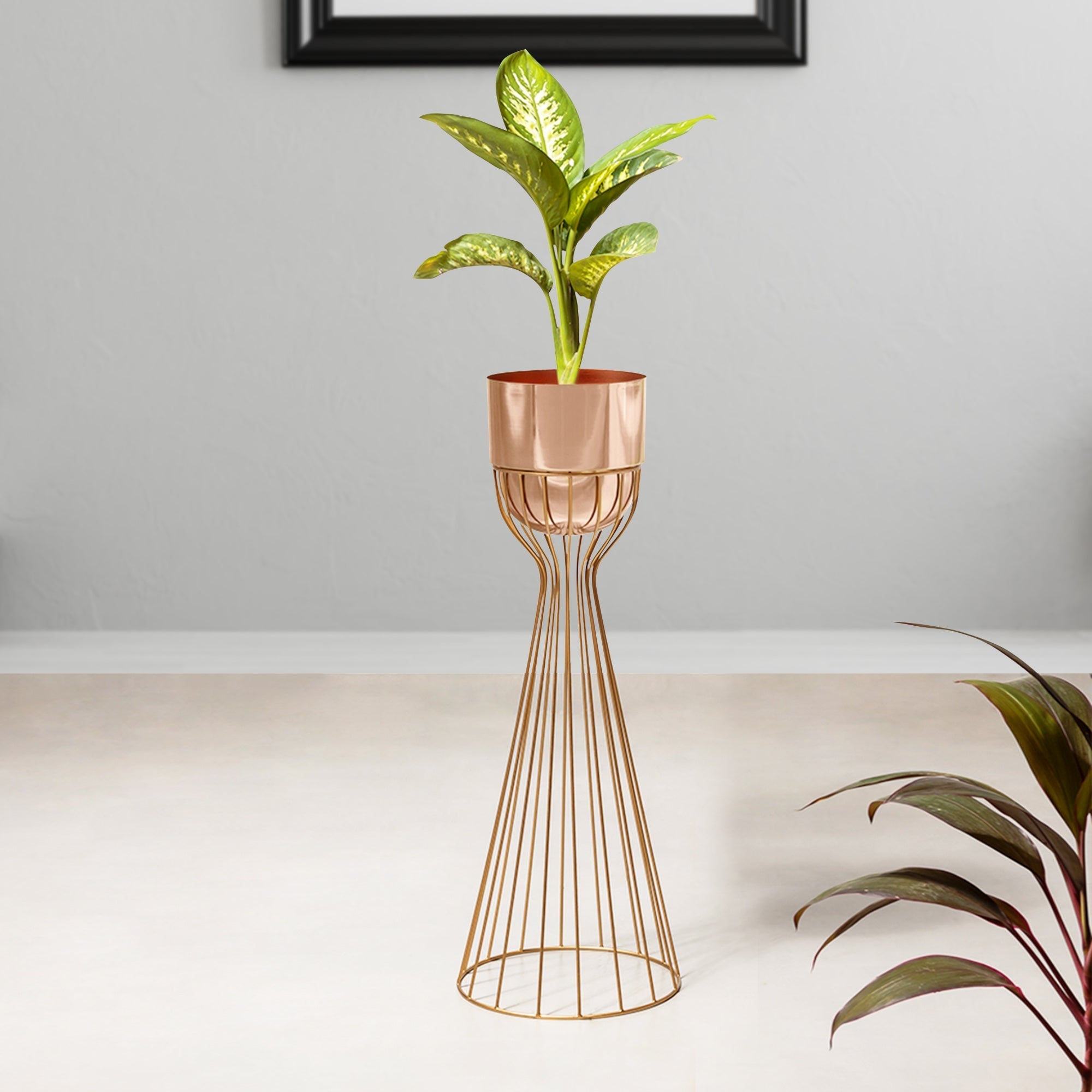 Artful Foliage Gold Stand & Rose Gold Pot - Large Size Planter