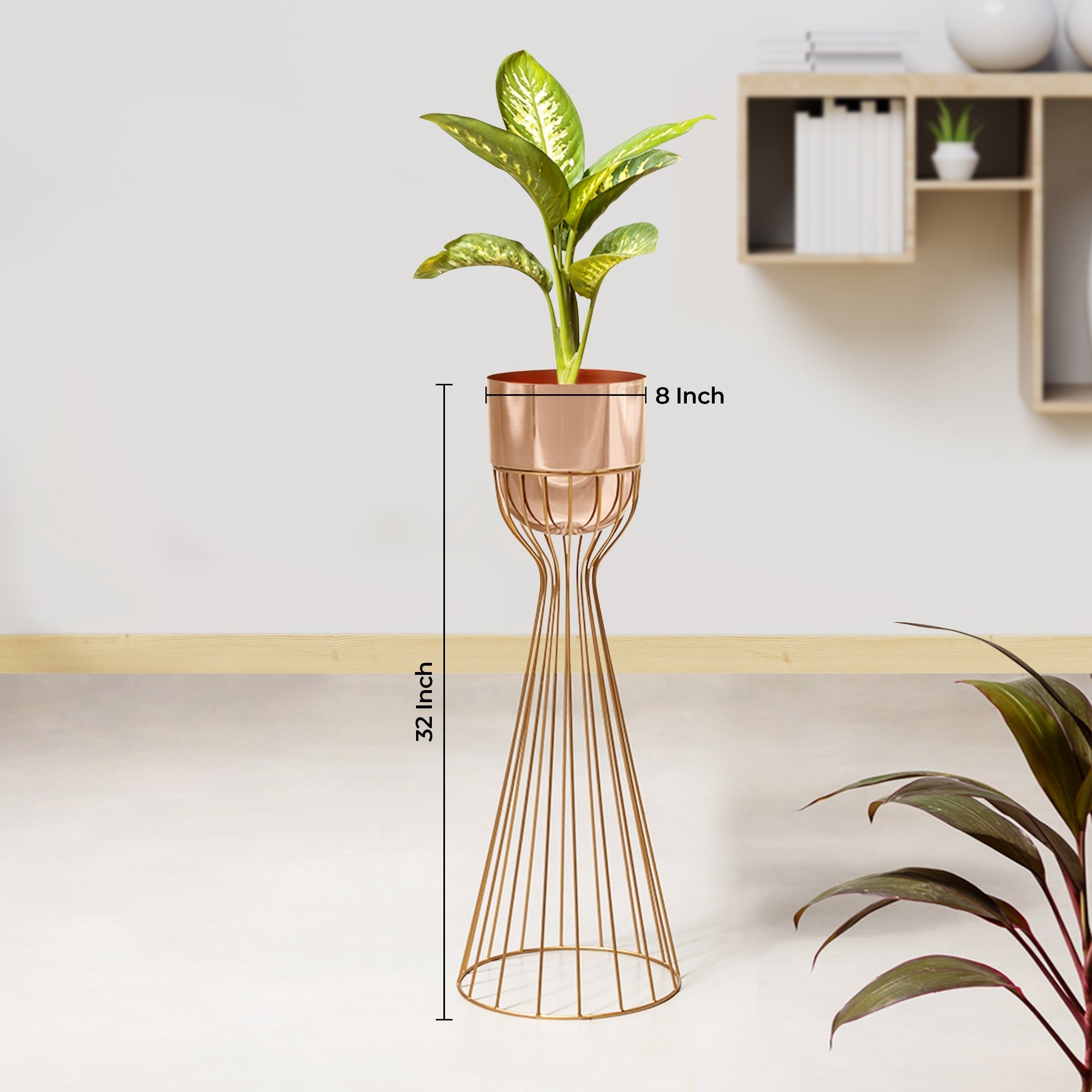 Artful Foliage Gold Stand & Rose Gold Pot - Large Size Planter