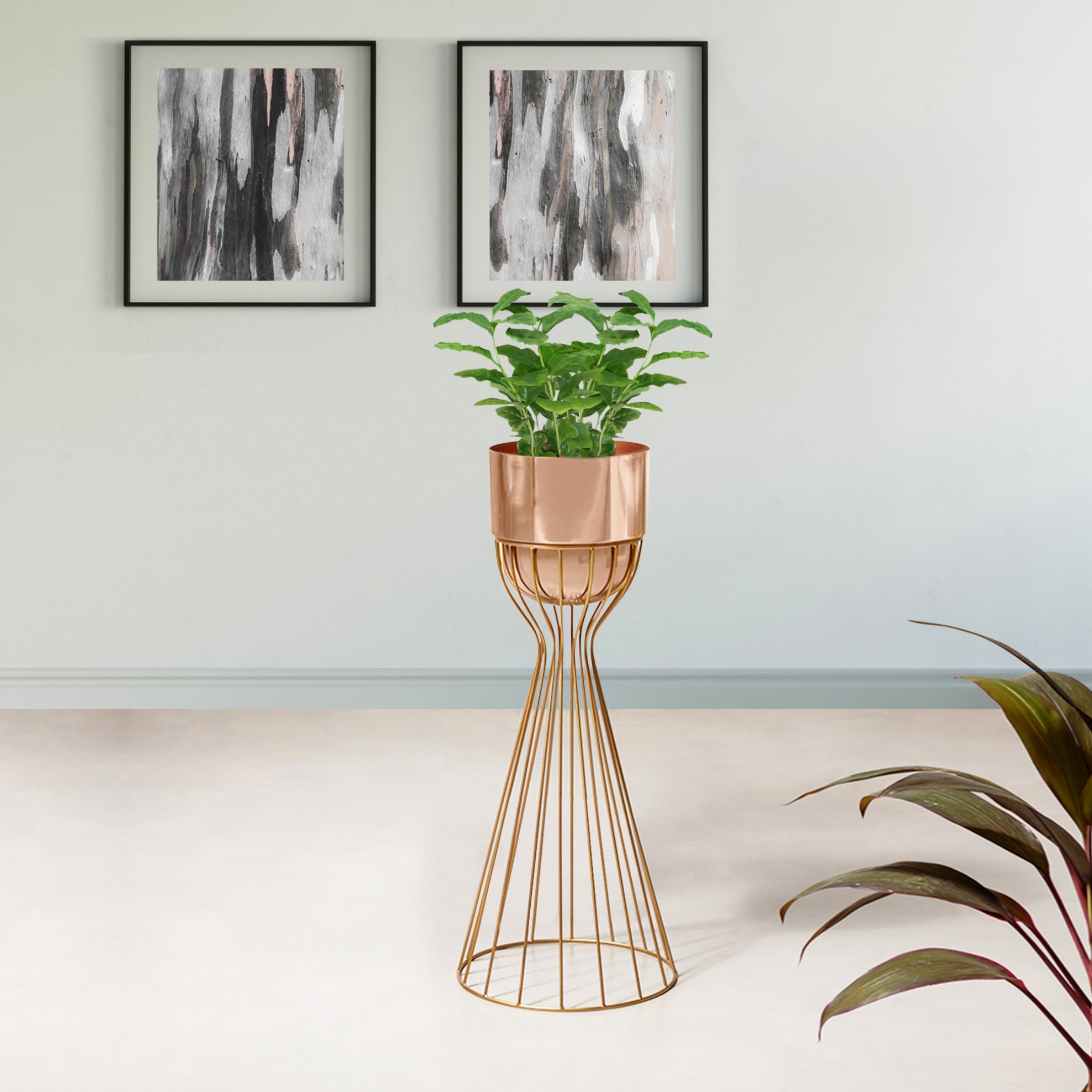 Artful Foliage Gold Stand & Rose Gold Pot - Medium Size Planter