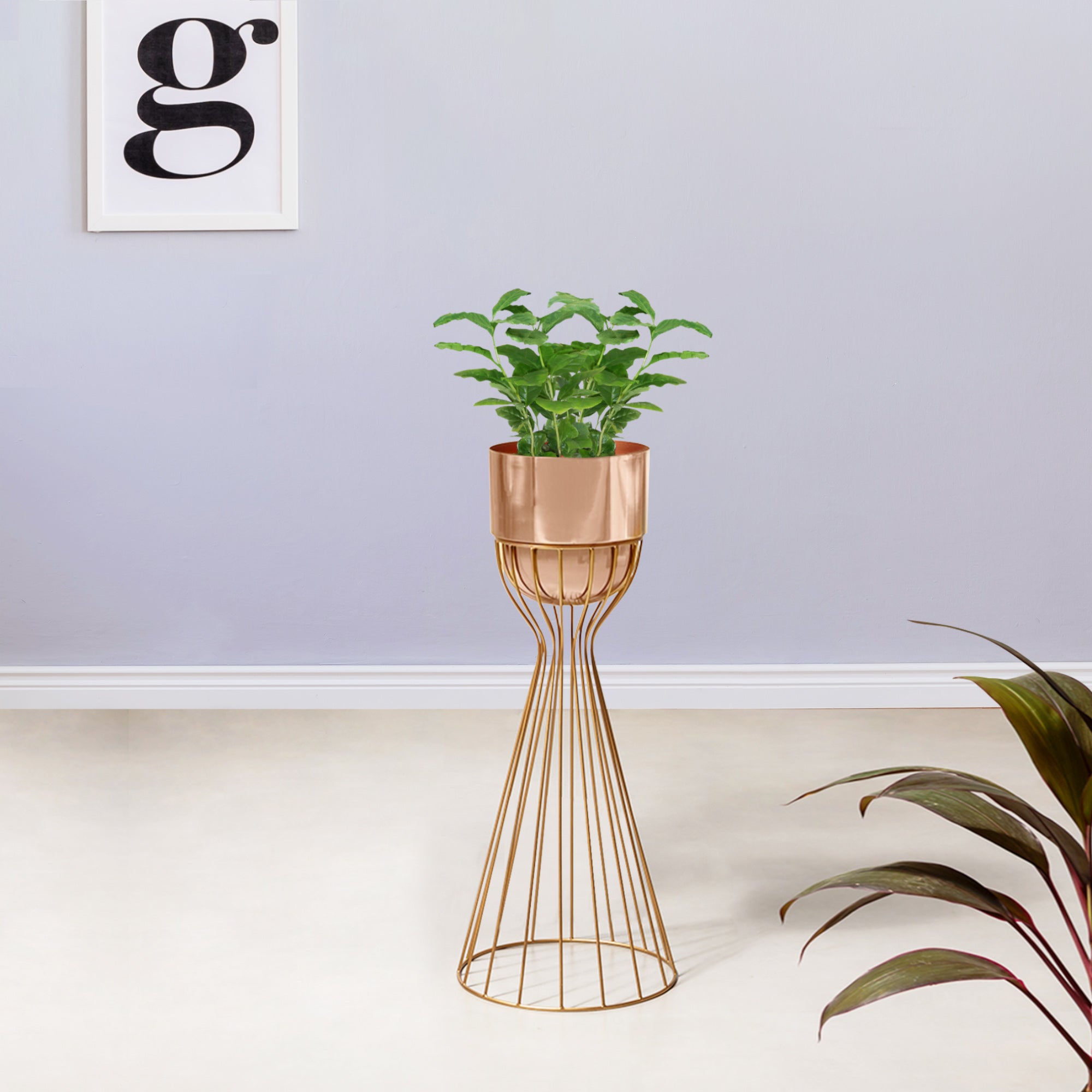 Artful Foliage Gold Stand & Rose Gold Pot - Medium Size Planter