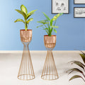 Artful Foliage Gold Stand & Rose Gold Pot Planters Set of 2