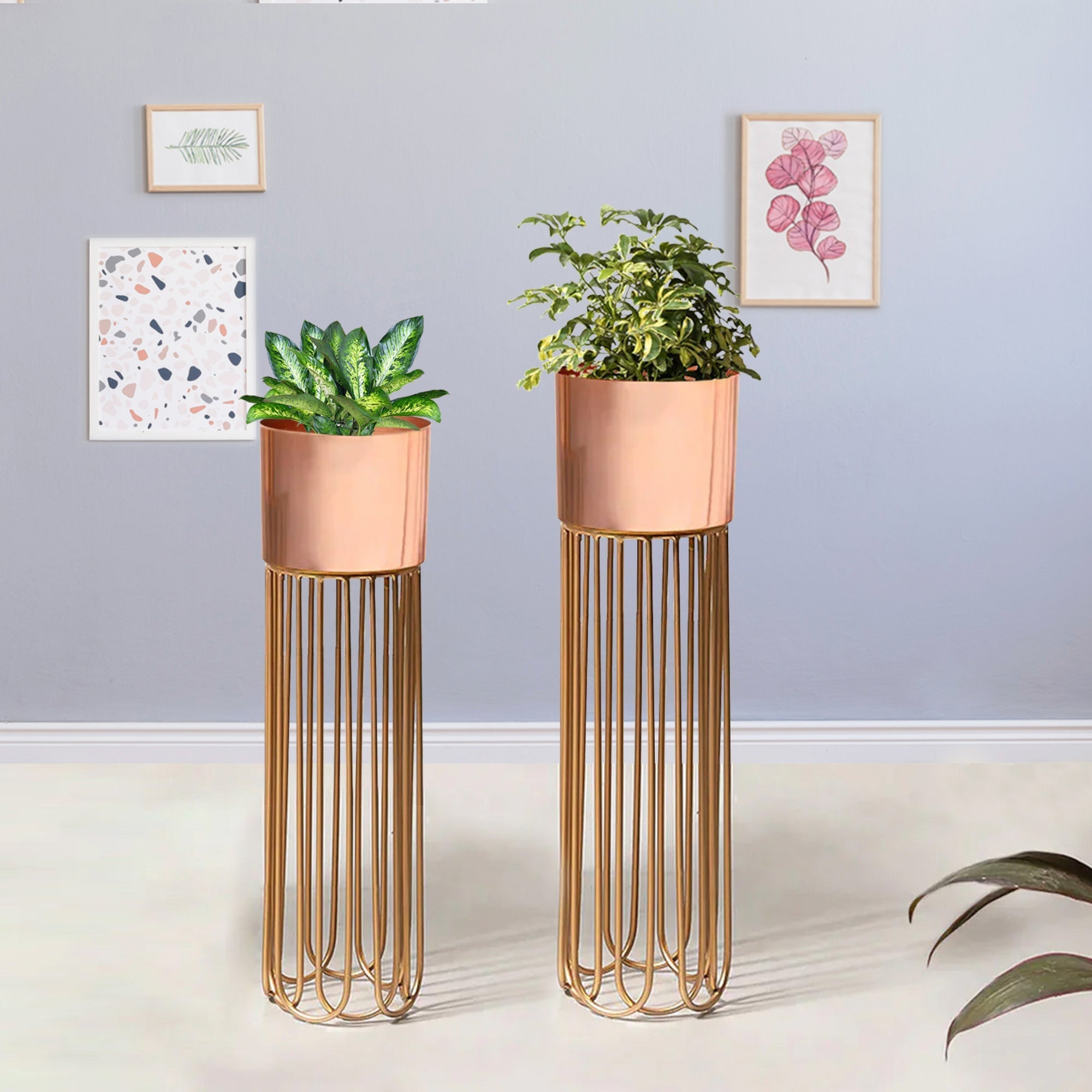 Artisan Arboretum Gold Stand & Rose Gold Pot Planters Set of 2