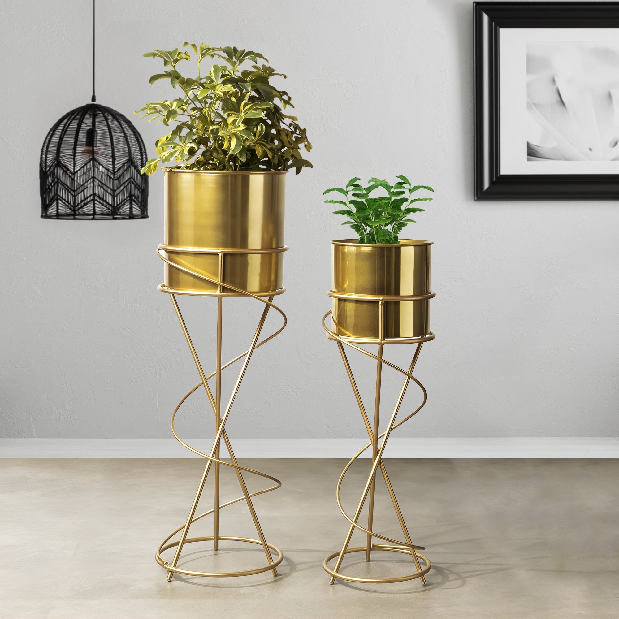 On Trend Abstract Golden Finish Planters Set of 2