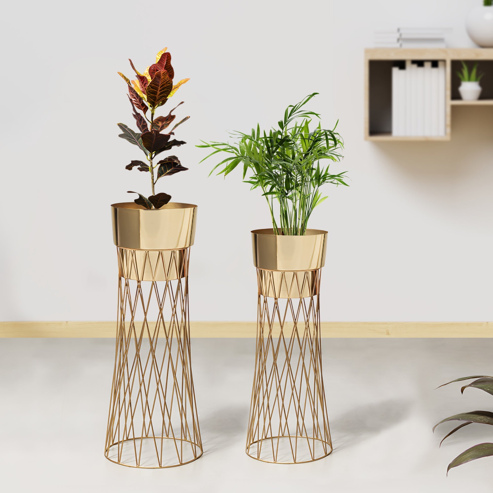 Zen Botanics Gold Stand & Gold Pot Planters Set of 2