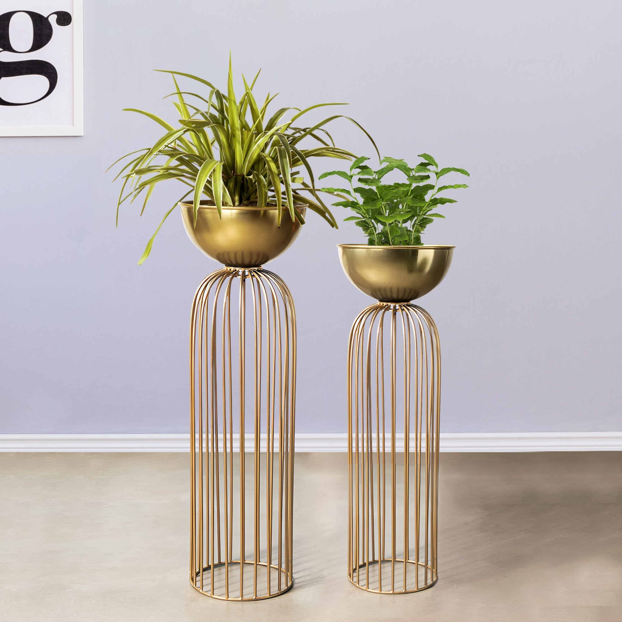 Urban Zen Golden Finish Planters Set of 2