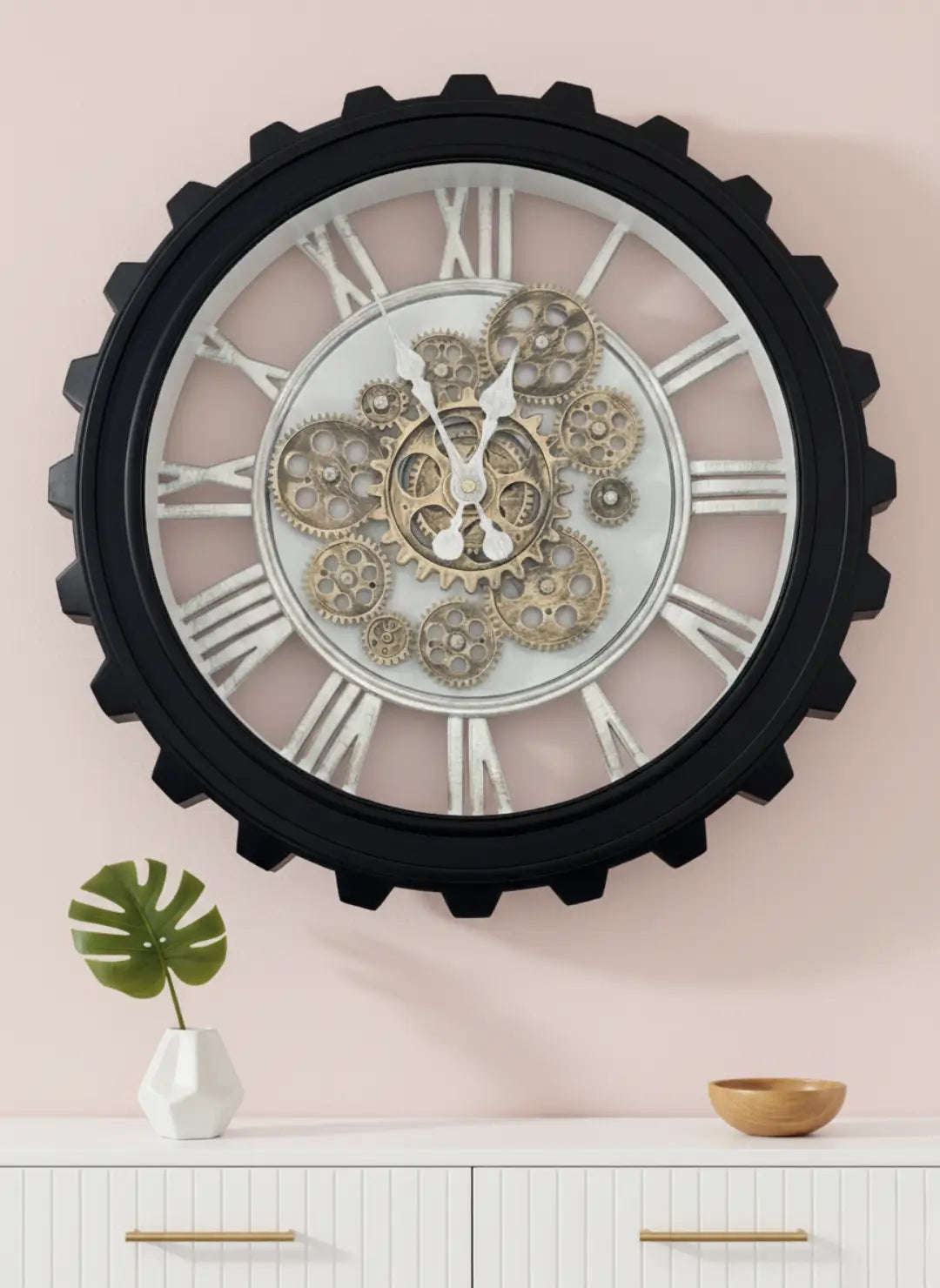 Black Cogwheel Decorative Moving Gear Wall Clock