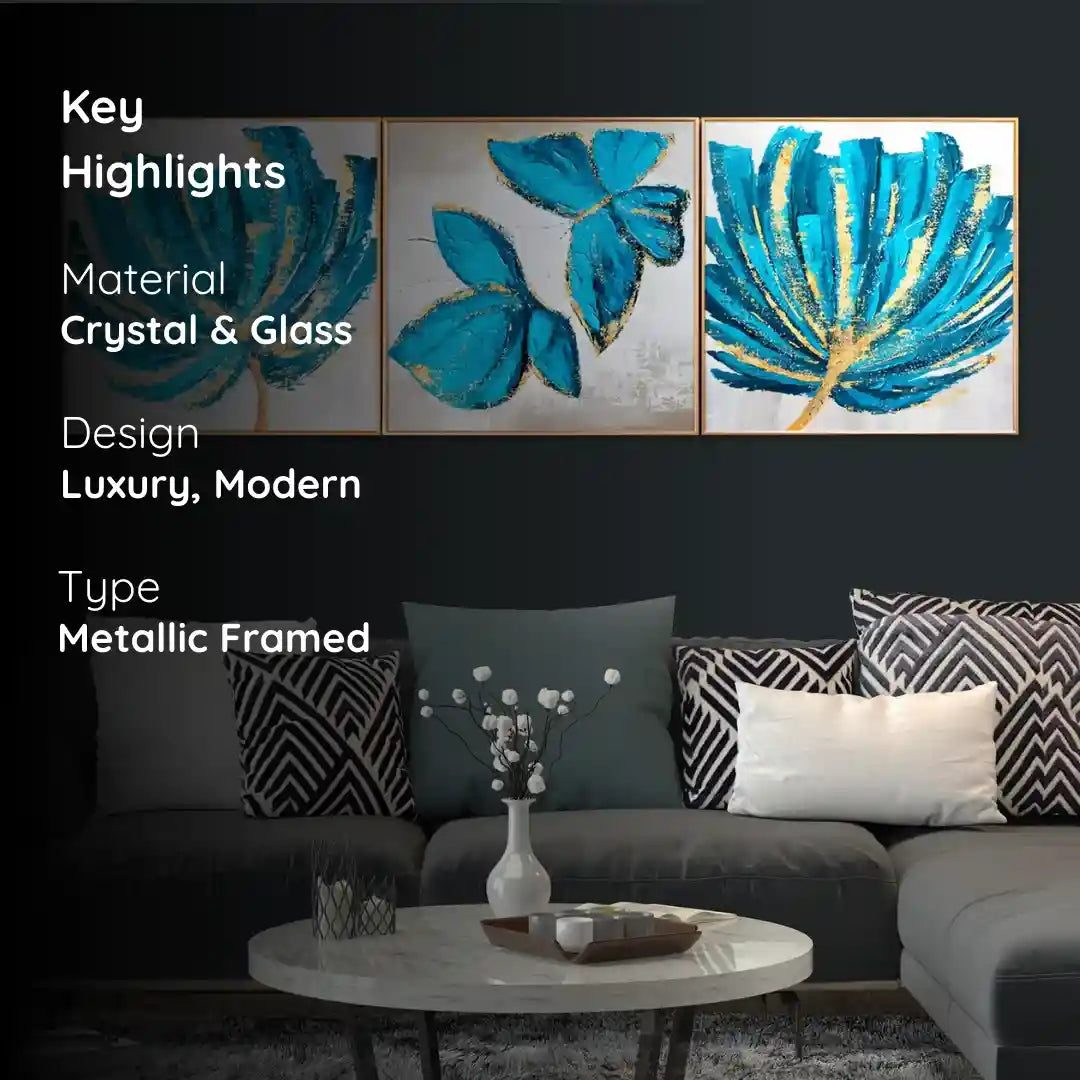 Flower & Lima Butterfly Framed Crystal Glass Painting Set of 3