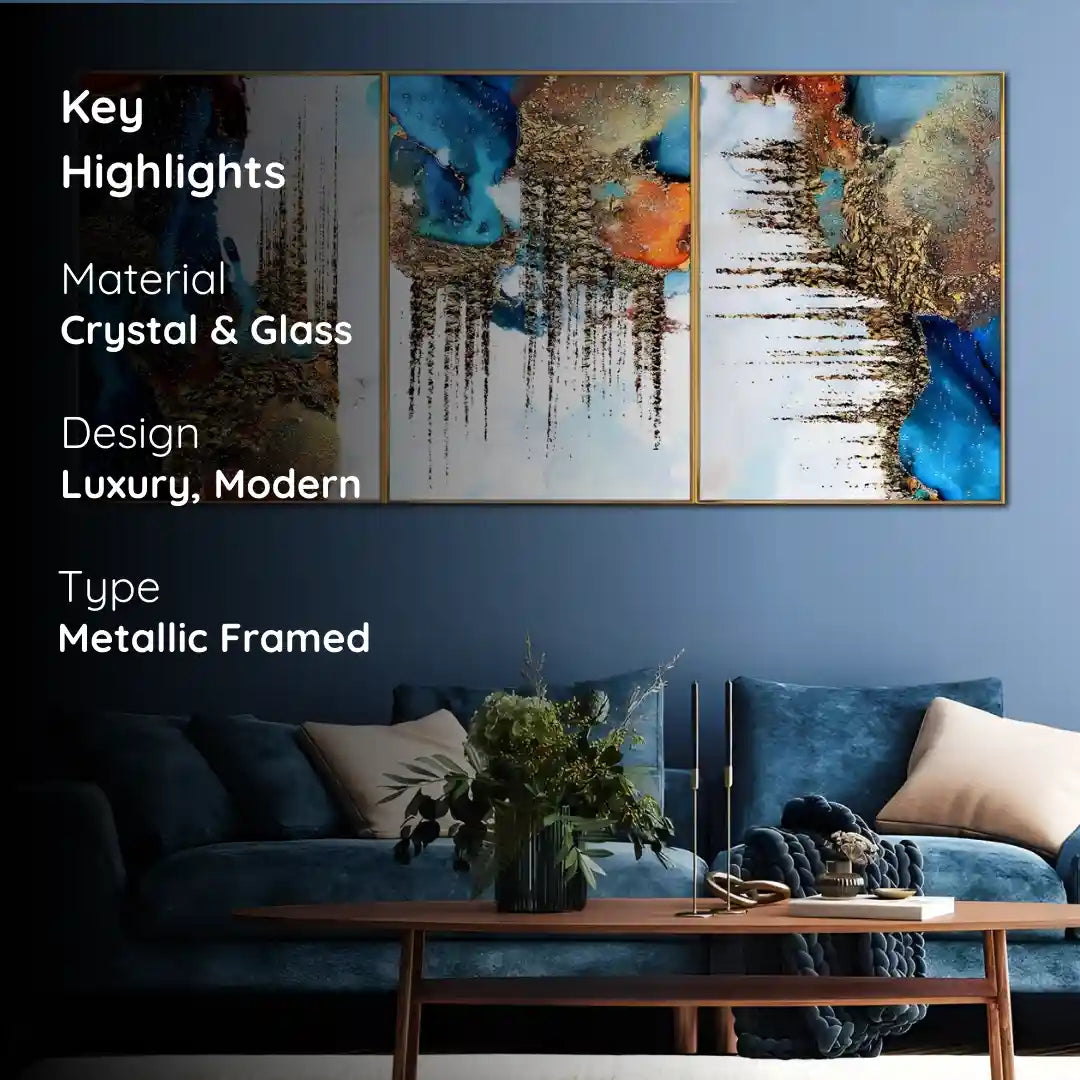 Aurora Spectrum Framed Crystal Glass Painting Set of 3