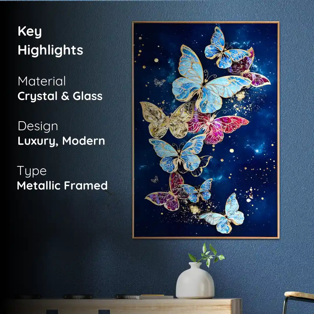 The Colorful Butterflies Framed Crystal Glass Painting